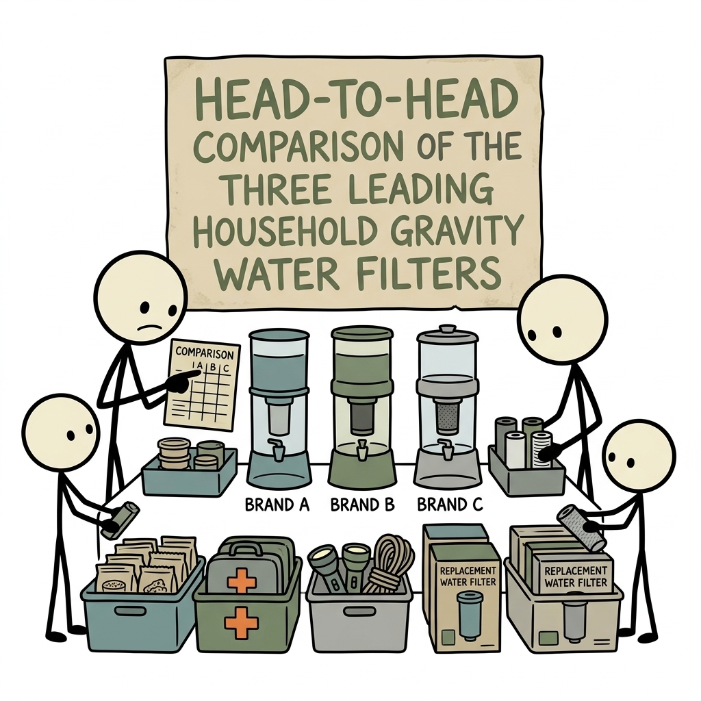 SC-style illustration for Head-to-head comparison of the three leading household gravity water filters