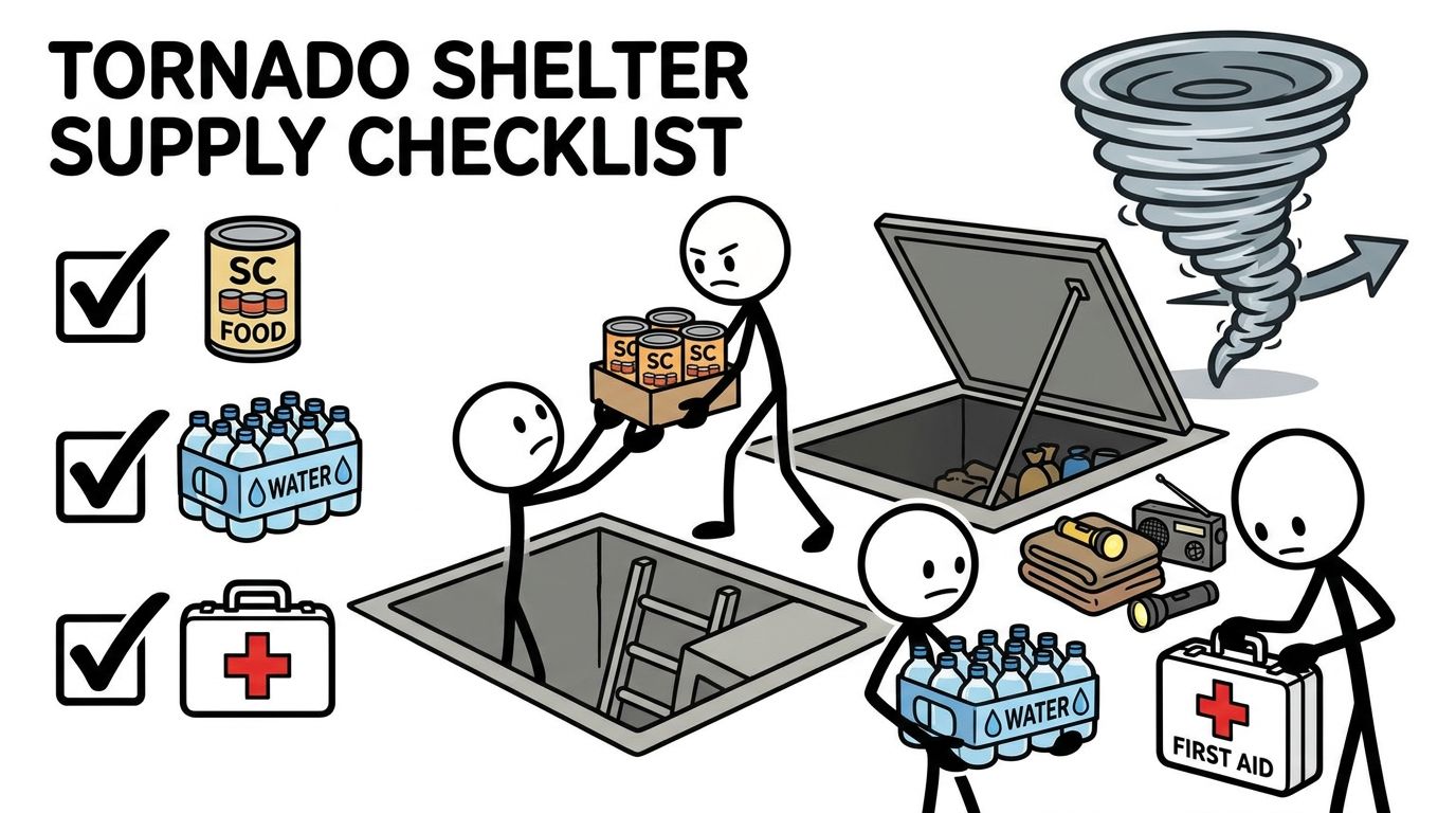 Tornado shelter supply checklist with essential items