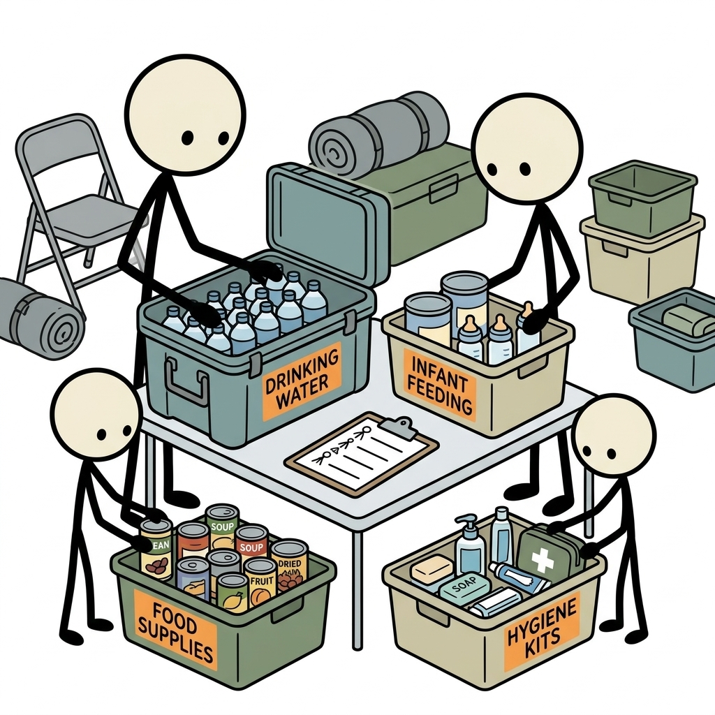 SC-style illustration for Turn a confusing public-health notice into clear steps for drinking, infant feeding, food, and hygiene.