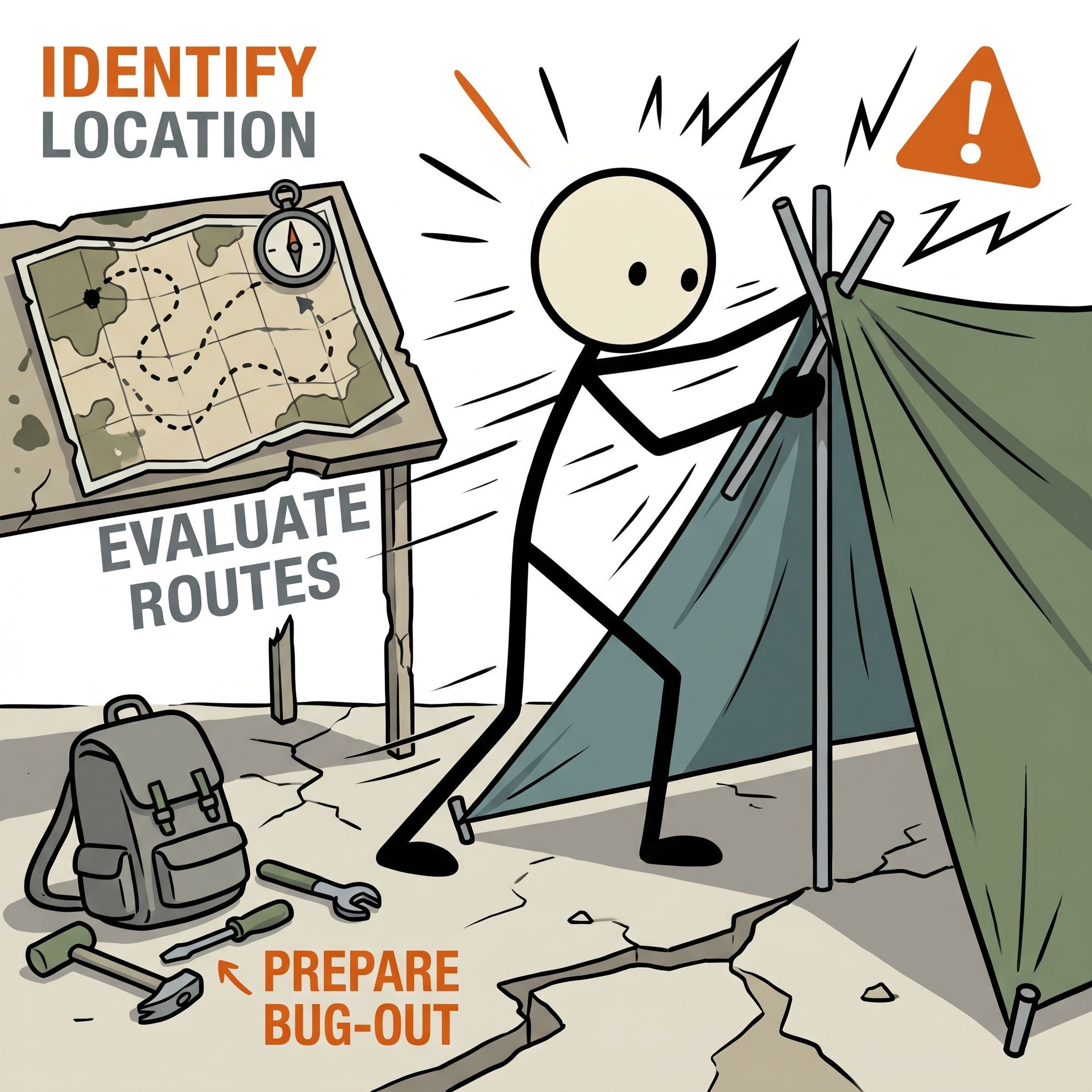 SC-style illustration for Practical guide to identifying, evaluating, and preparing a bug-out location