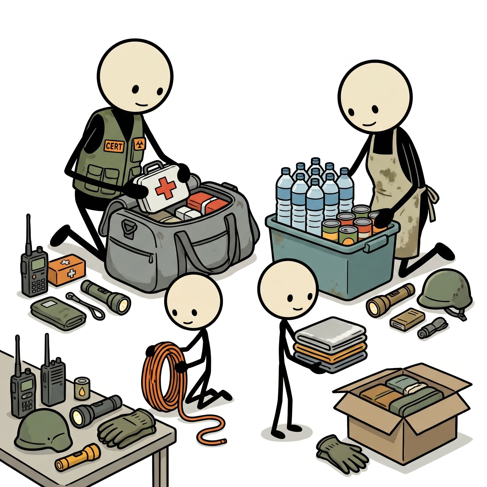 SC-style illustration for This post explores how individuals can join or form Community Emergency Response Teams (CERT) to build hyper-local resilience, detailing the training process, essential disaster response skills learned, and how organized neighborhood teams save lives before professional first responders arrive.