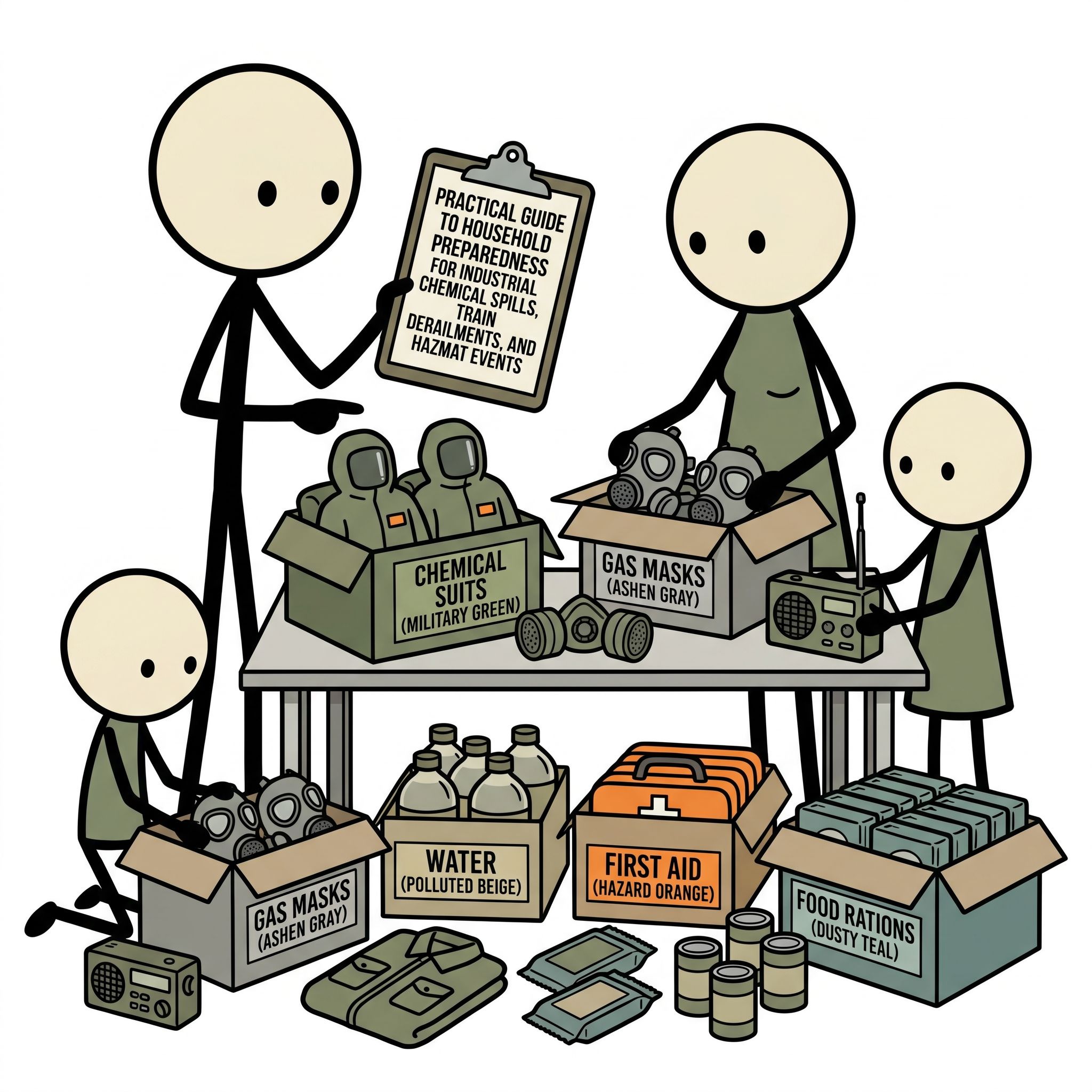 SC-style illustration for Practical guide to household preparedness for industrial chemical spills, train derailments, and hazmat events