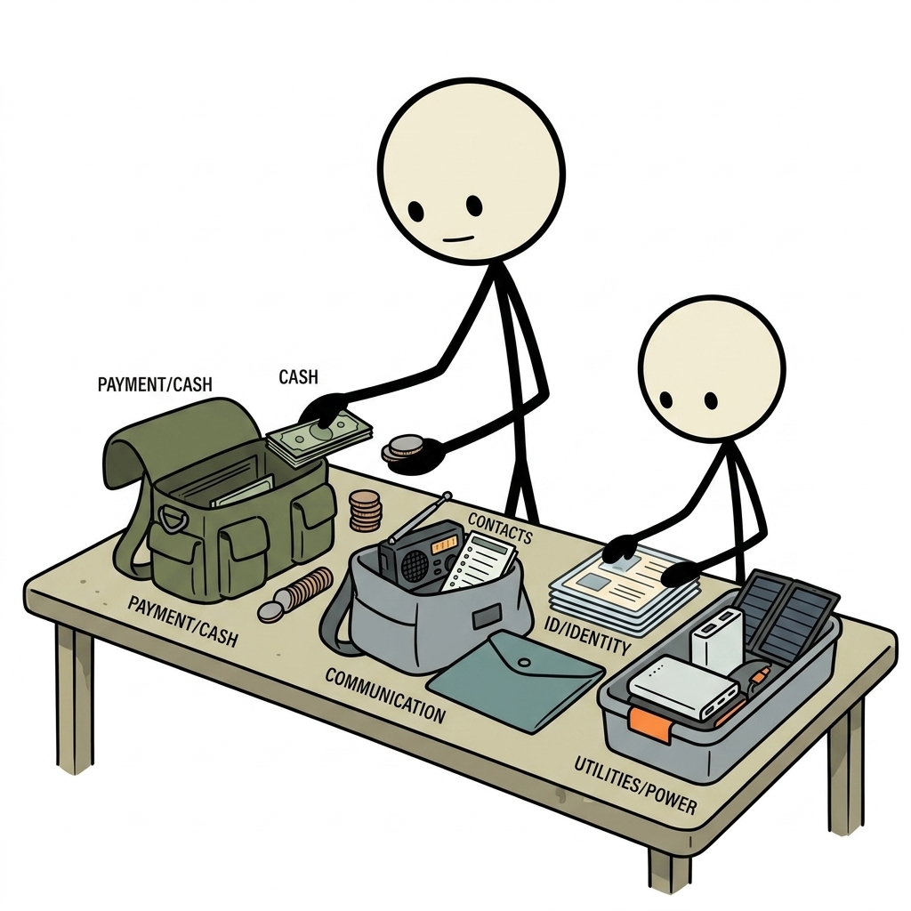 SC-style illustration for Prepare for payment, communication, identity, and utility disruption caused by a cyber incident.