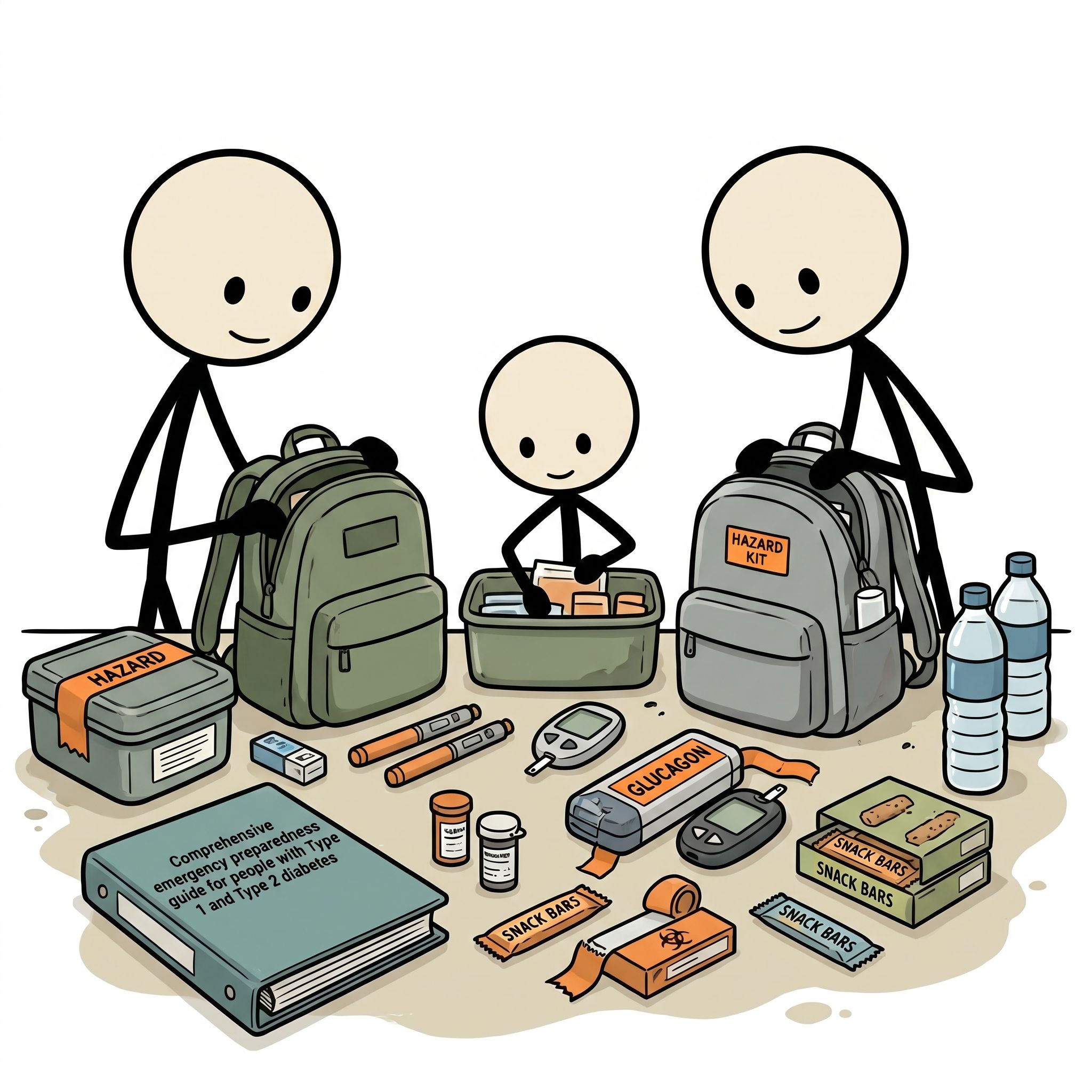 SC-style illustration for Comprehensive emergency preparedness guide for people with Type 1 and Type 2 diabetes