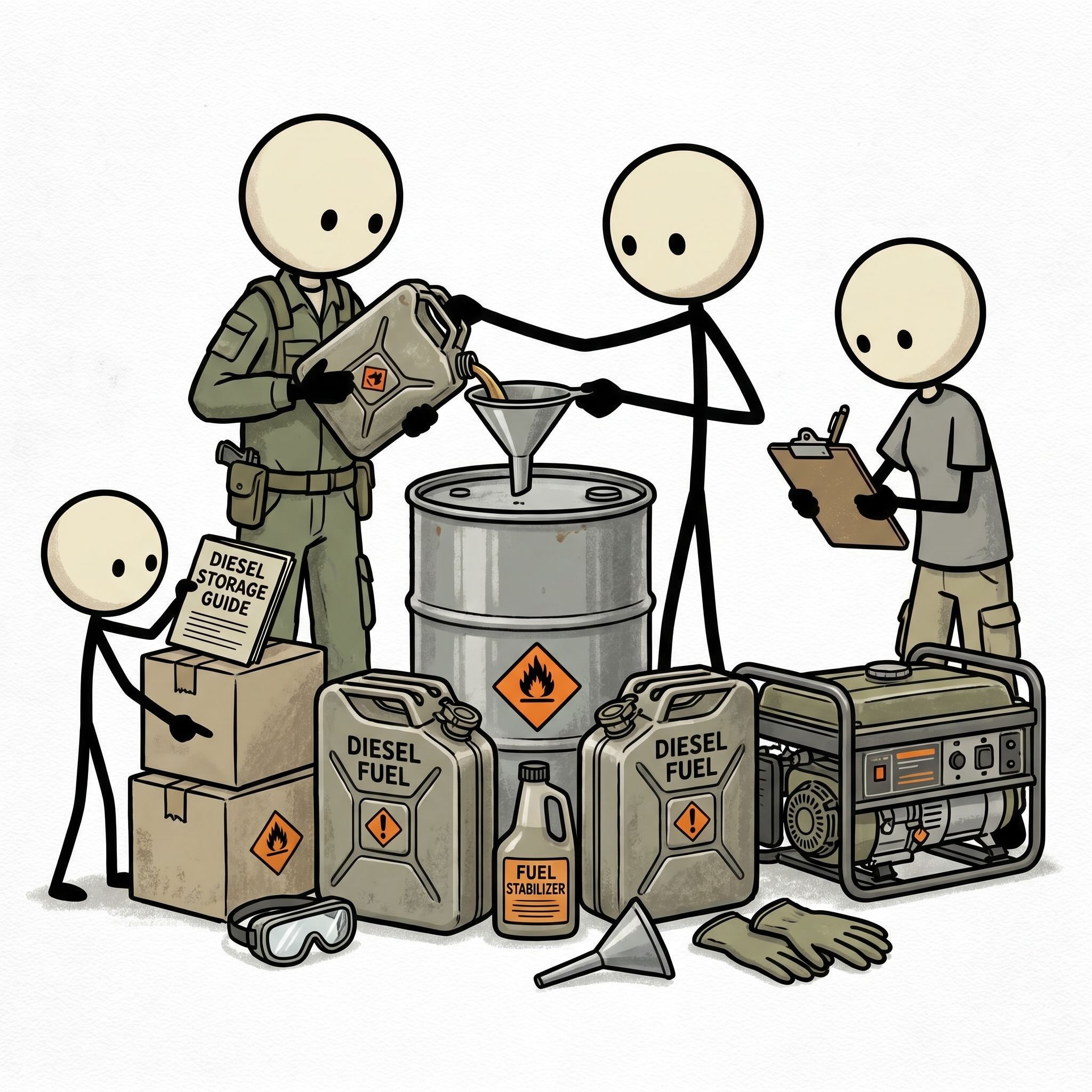 SC-style illustration for This comprehensive guide details how to safely store diesel fuel at home for emergency generators, focusing on maximizing shelf life, choosing the right containers, and adhering to safety regulations.