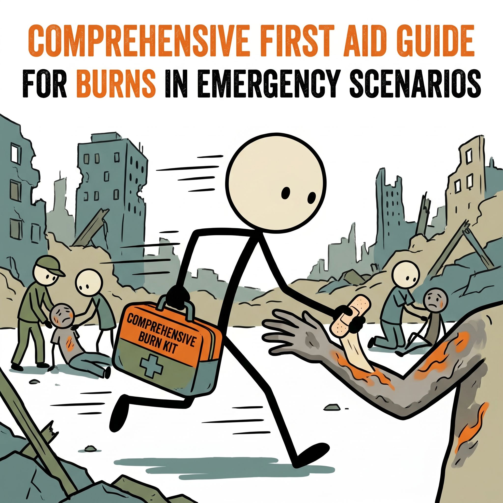 SC-style illustration for Comprehensive first aid guide for burns in emergency scenarios