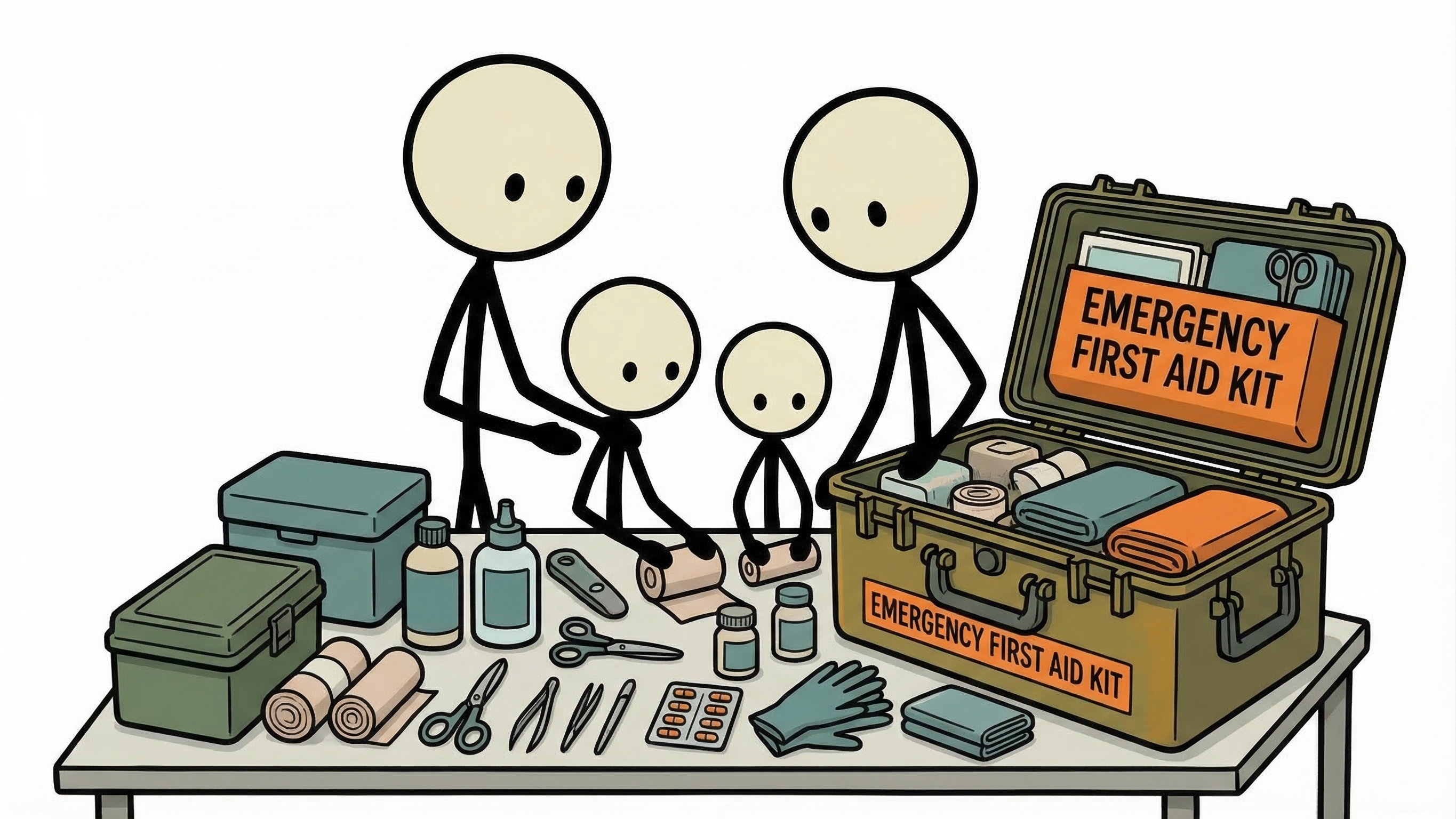 SC-style illustration for building a comprehensive emergency first aid kit