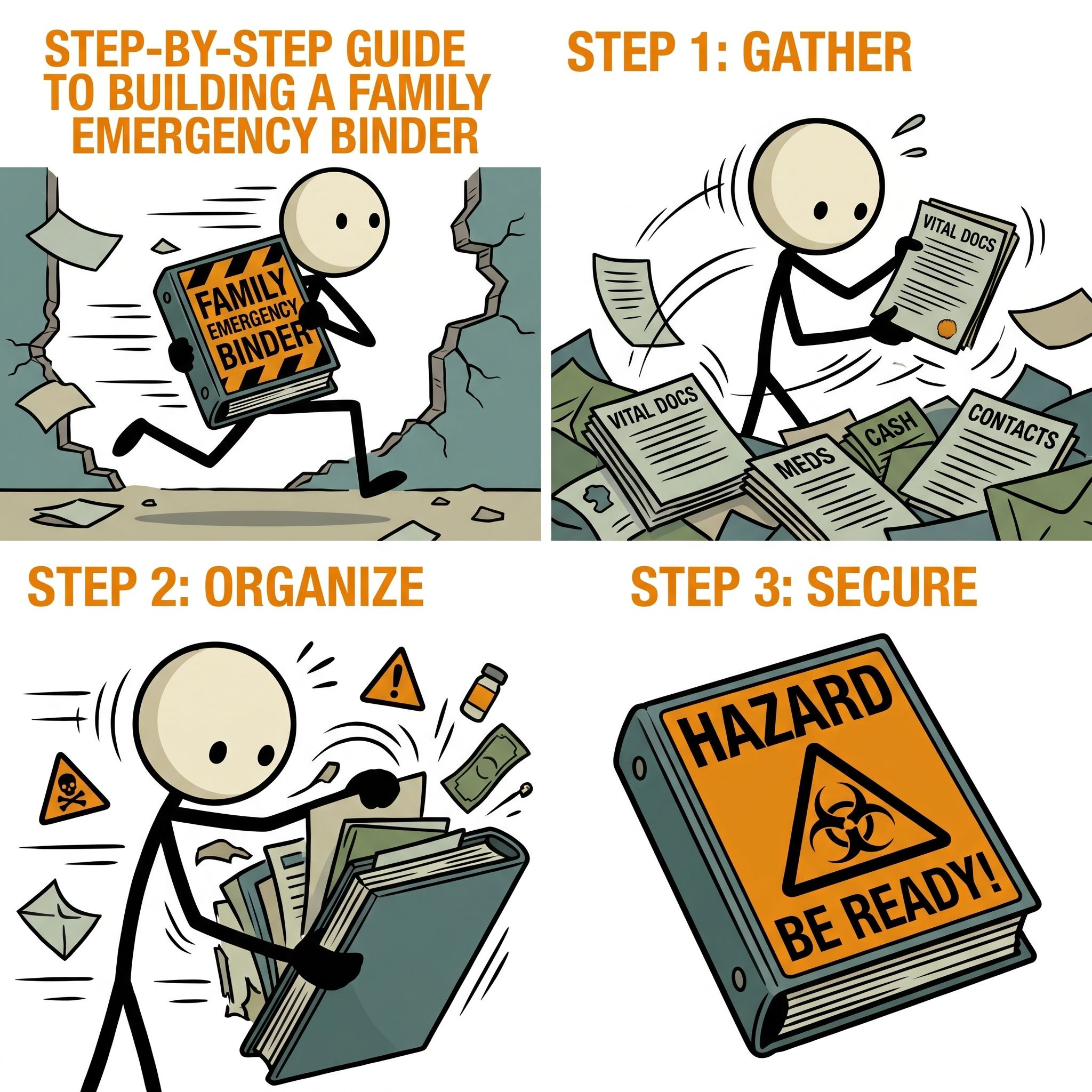 SC-style illustration for Step-by-step guide to building a family emergency binder