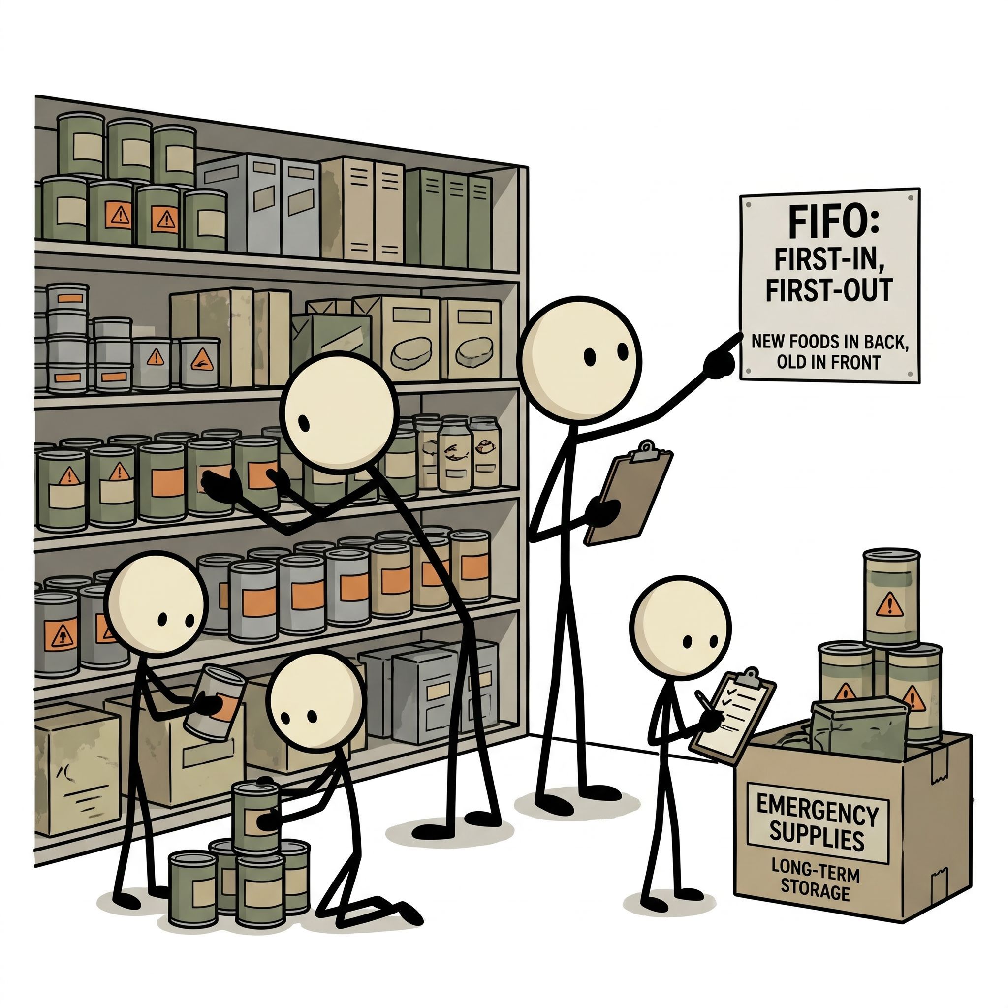 SC-style illustration for This post provides a comprehensive, step-by-step guide on implementing the First-In, First-Out (FIFO) methodology to organize emergency food pantries and eliminate costly food spoilage.