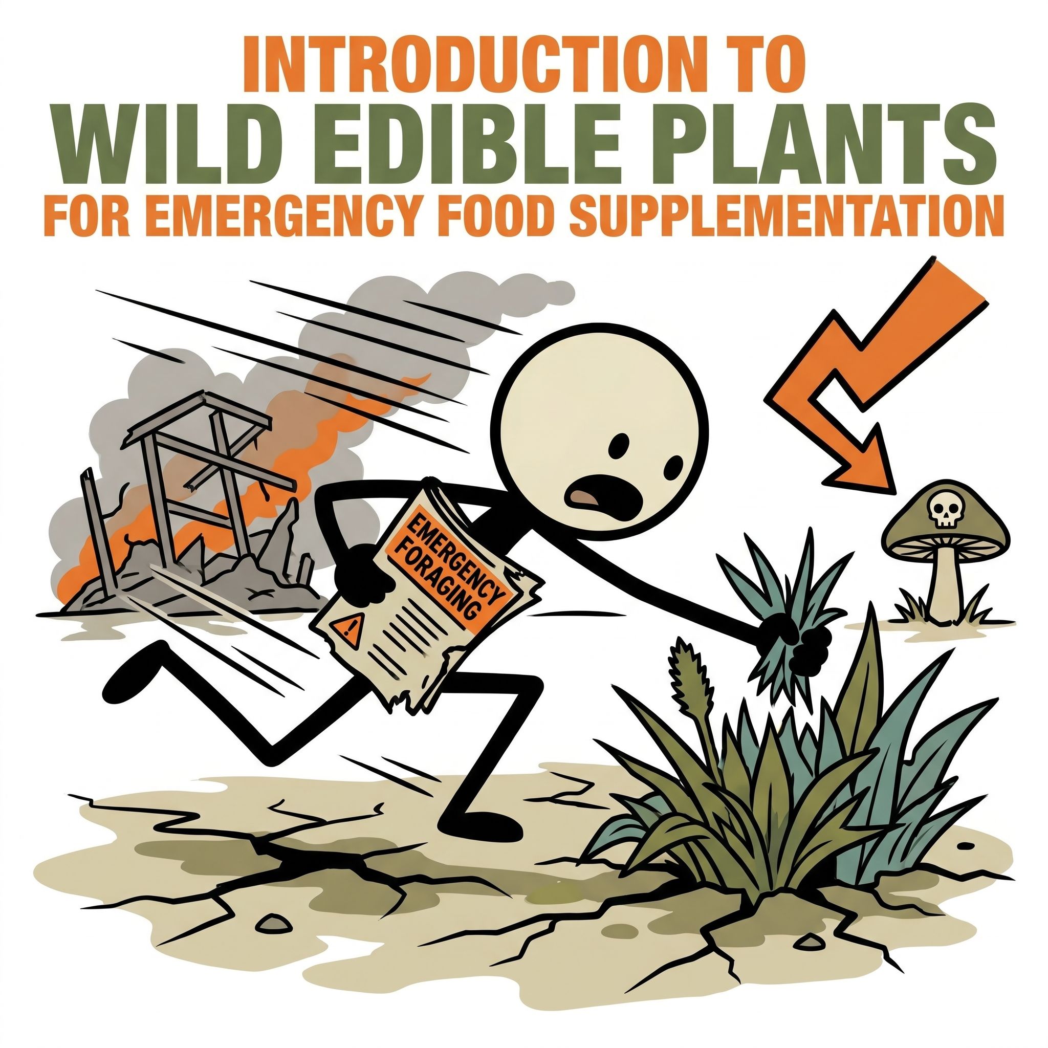 SC-style illustration for Introduction to foraging wild edible plants for emergency food supplementation