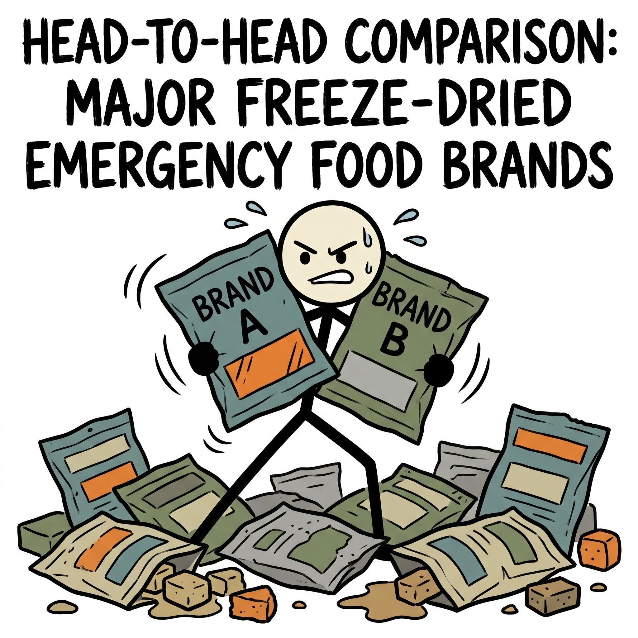 SC-style illustration for Head-to-head comparison of major freeze-dried emergency food brands