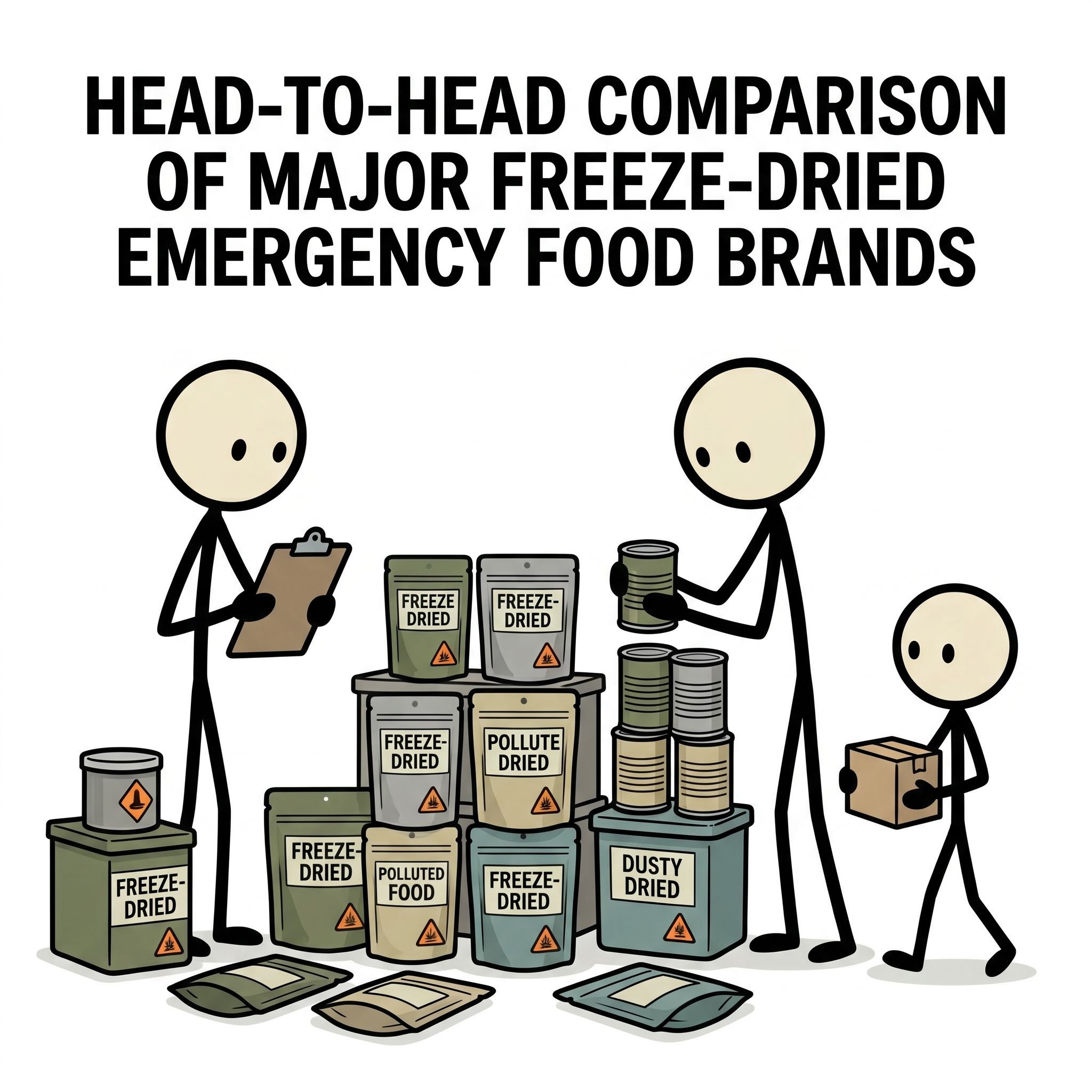 SC-style illustration for Head-to-head comparison of major freeze-dried emergency food brands
