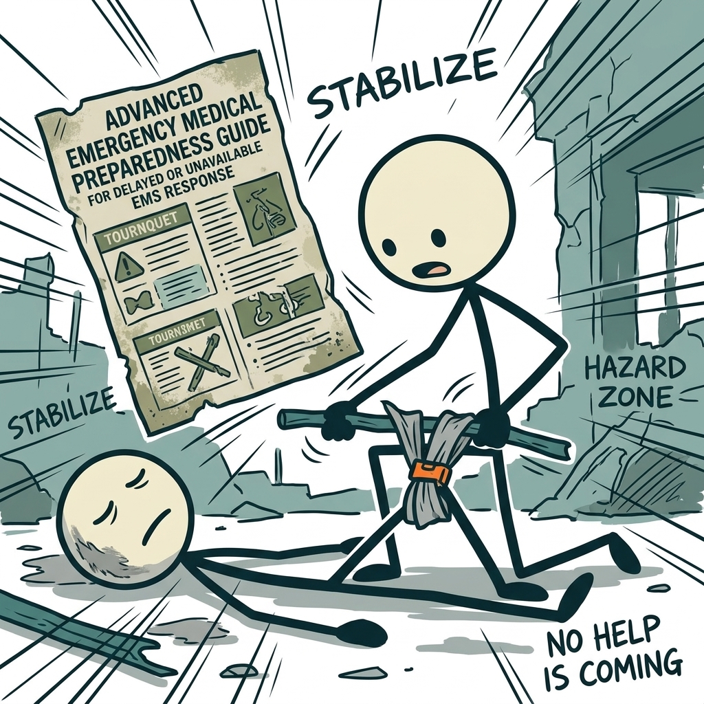 SC-style illustration for Advanced emergency medical preparedness guide for scenarios where EMS response is delayed or unavailable