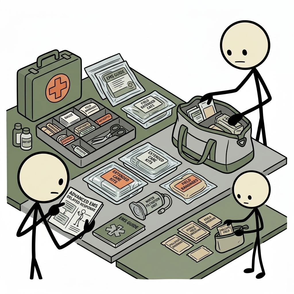 SC-style illustration for Advanced emergency medical preparedness guide for scenarios where EMS response is delayed or unavailable