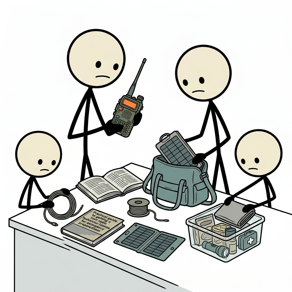 SC-style illustration for Practical guide to getting a ham radio Technician license for emergency preparedness