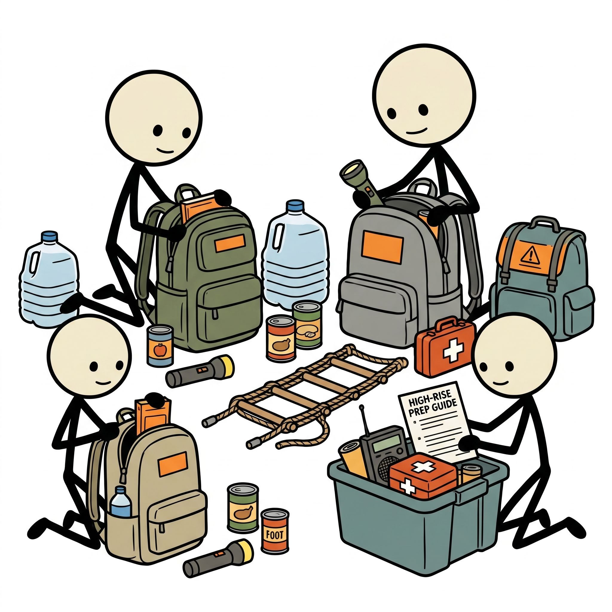 SC-style illustration for Emergency preparedness guide specific to high-rise residential buildings