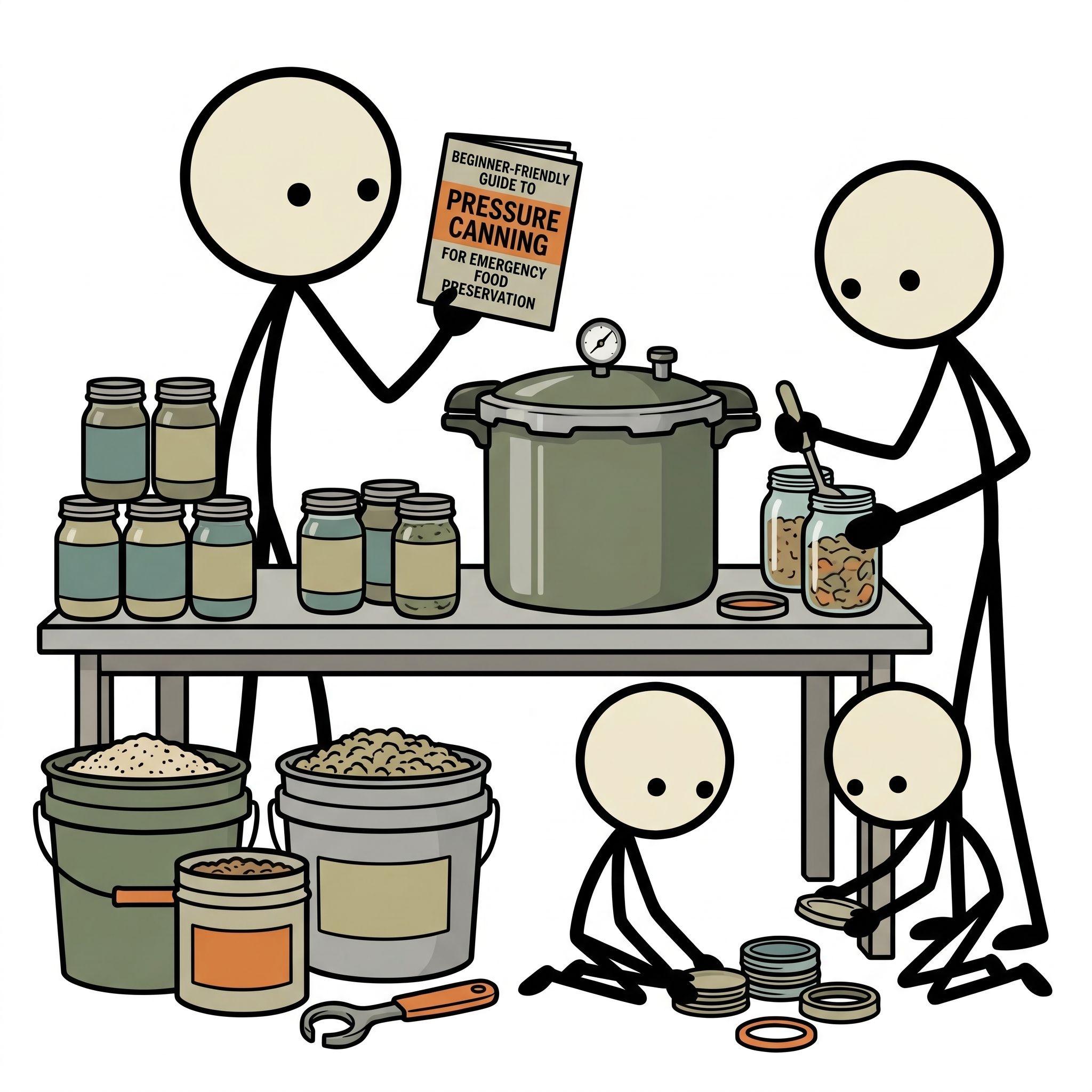 SC-style illustration for Beginner-friendly guide to pressure canning for emergency food preservation