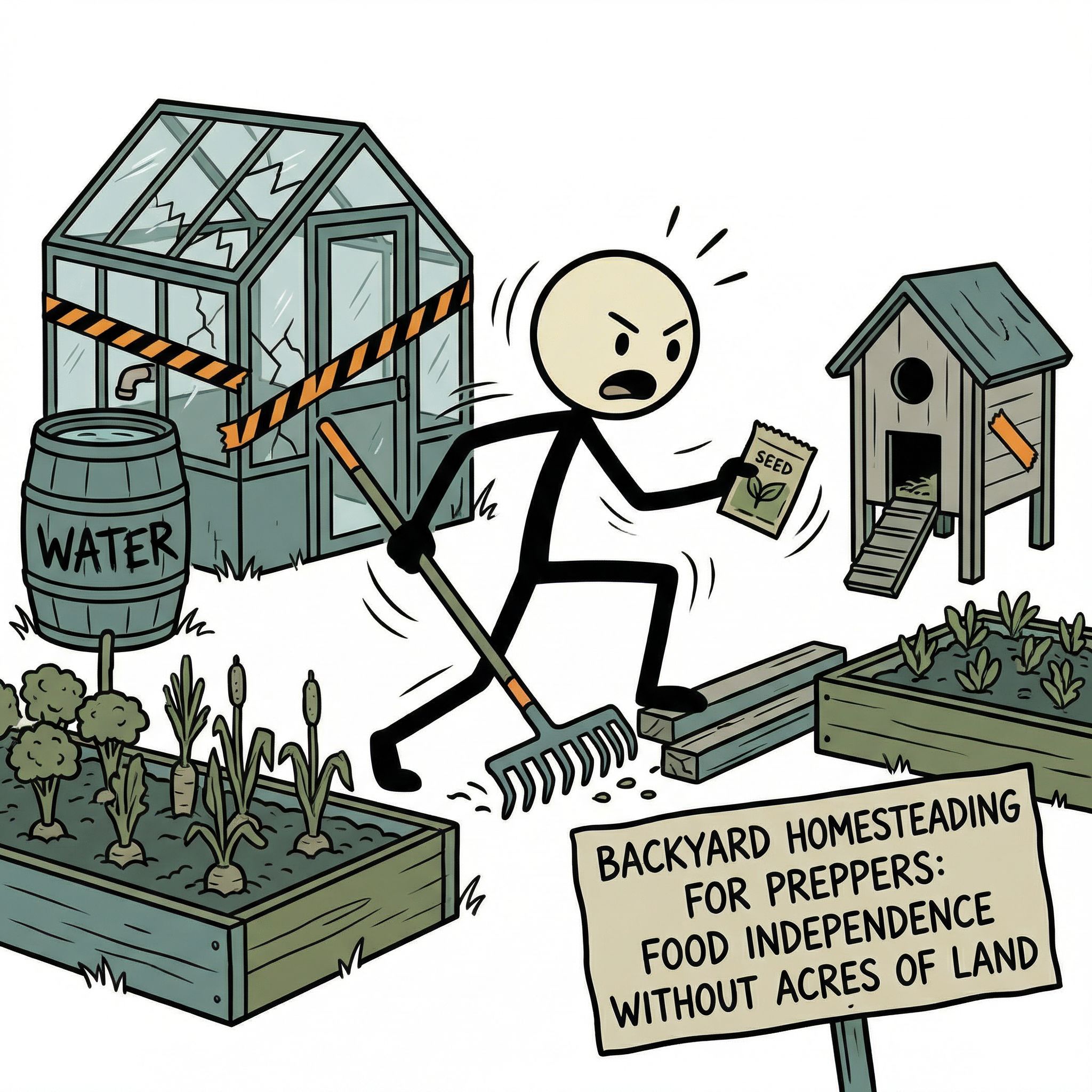 SC-style illustration for Backyard Homesteading for Preppers: Food Independence Without Acres of Land