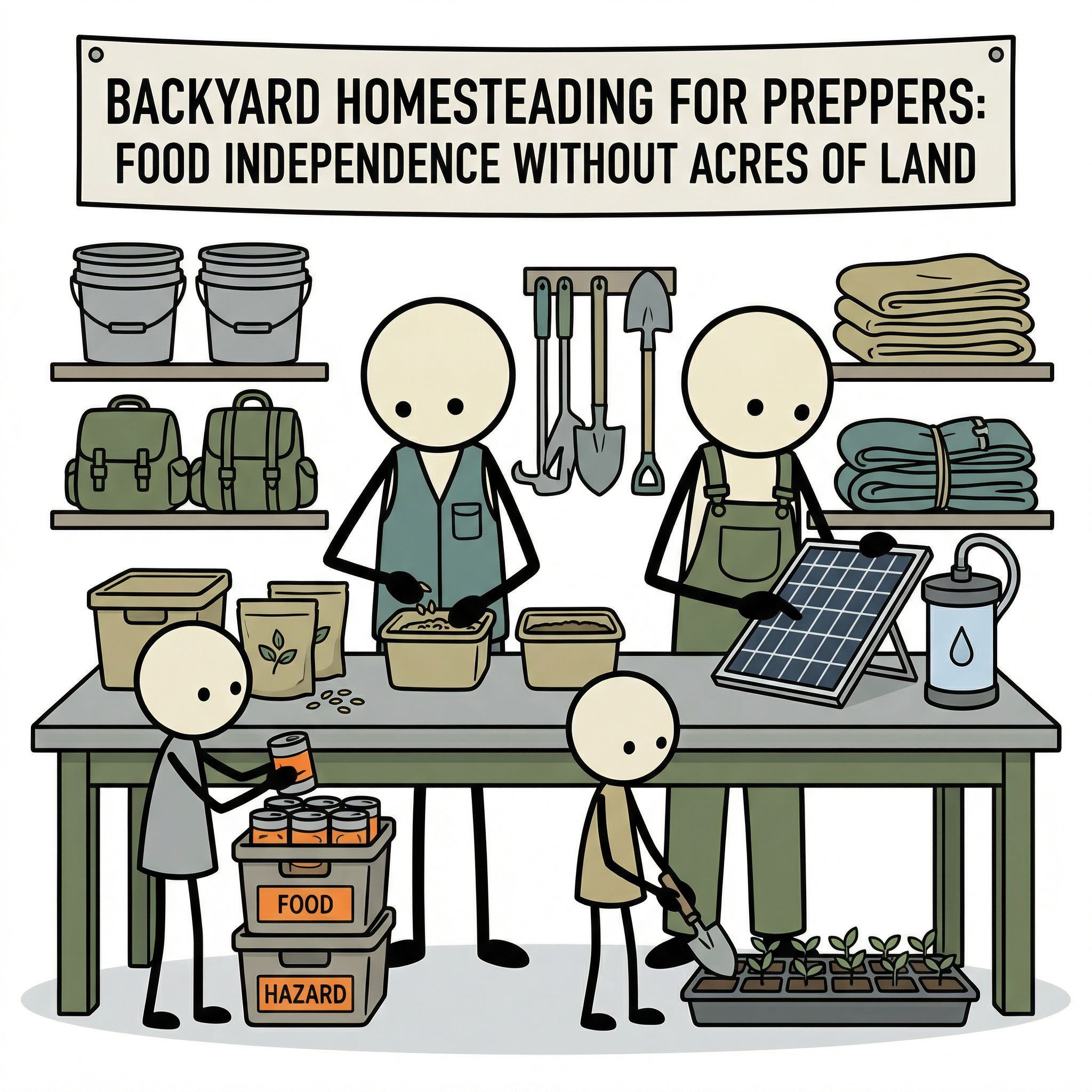 SC-style illustration for Backyard Homesteading for Preppers: Food Independence Without Acres of Land