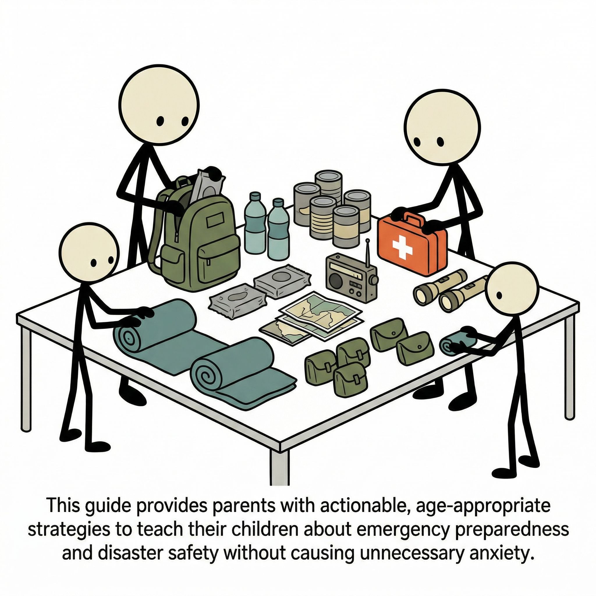 SC-style illustration for This guide provides parents with actionable, age-appropriate strategies to teach their children about emergency preparedness and disaster safety without causing unnecessary anxiety.
