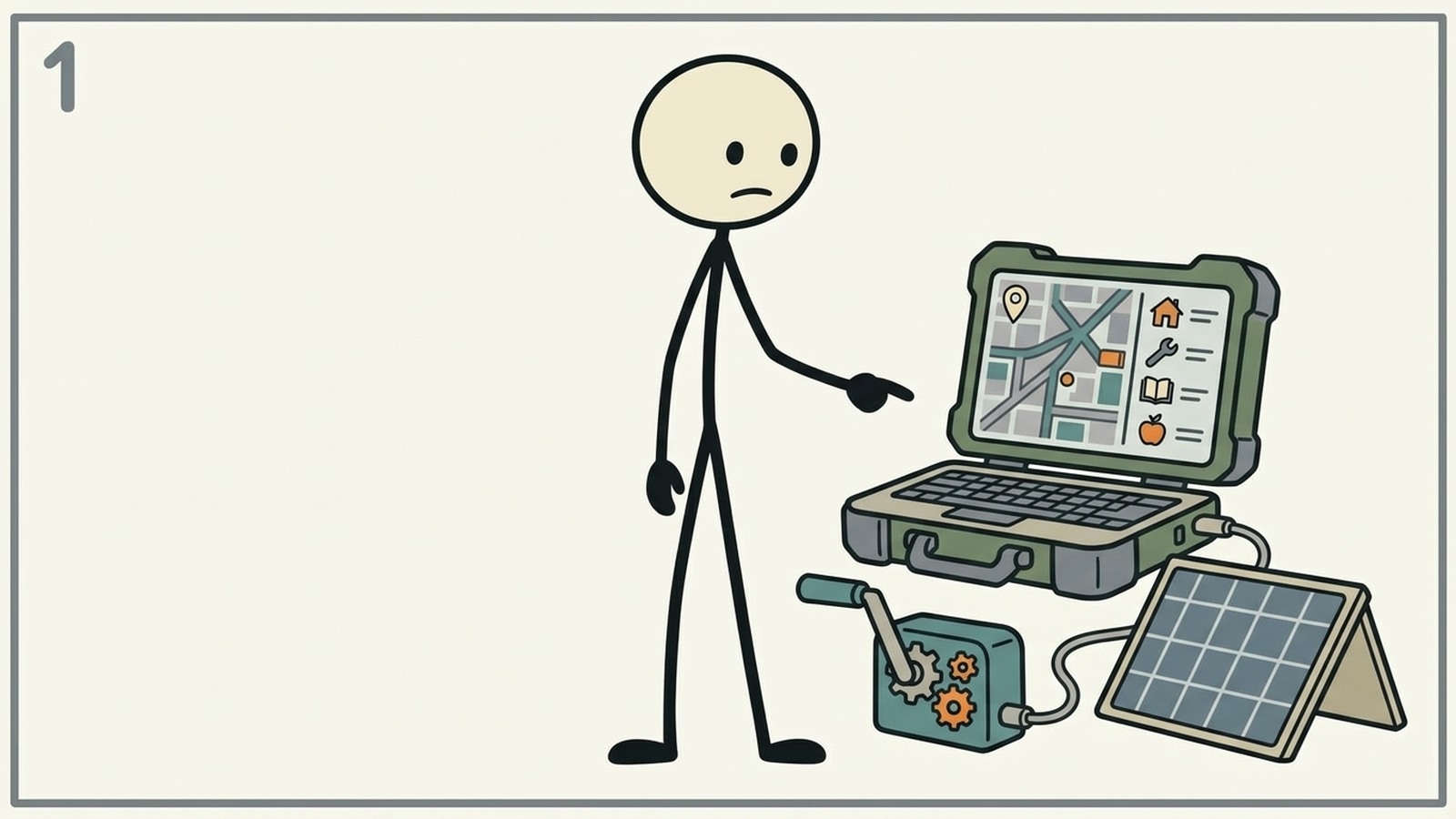 SC-style illustration for How to set up a budget offline AI system with local LLMs for preppers and survivalists. Present TWO paths clearly: PATH 1 (LINUX - recommended for most preppers): Project Nomad on Ubuntu/Debian - the all-in-one solution. One install command, gets you offline Wikipedia, Khan Academy, medical references, <a href=
