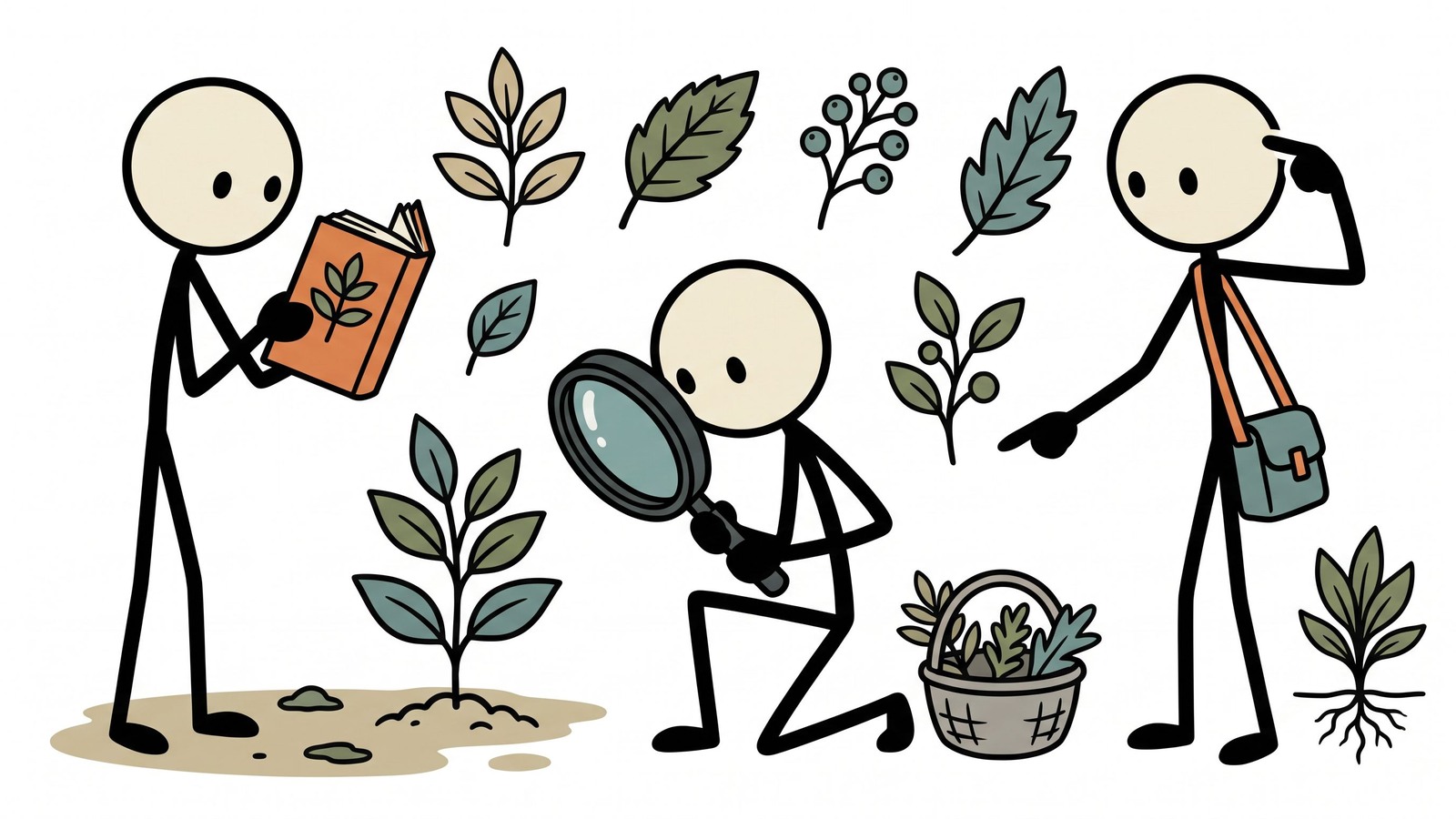 SC-style illustration for Introduction to foraging wild edible plants for emergency food supplementation
