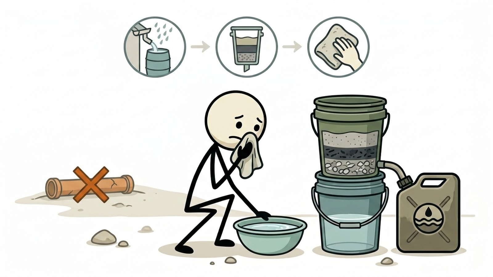 SC-Stil-Illustration für einen praktischen Leitfaden zur Aufrechterhaltung der Hygiene bei Wassermangel-Notfällen