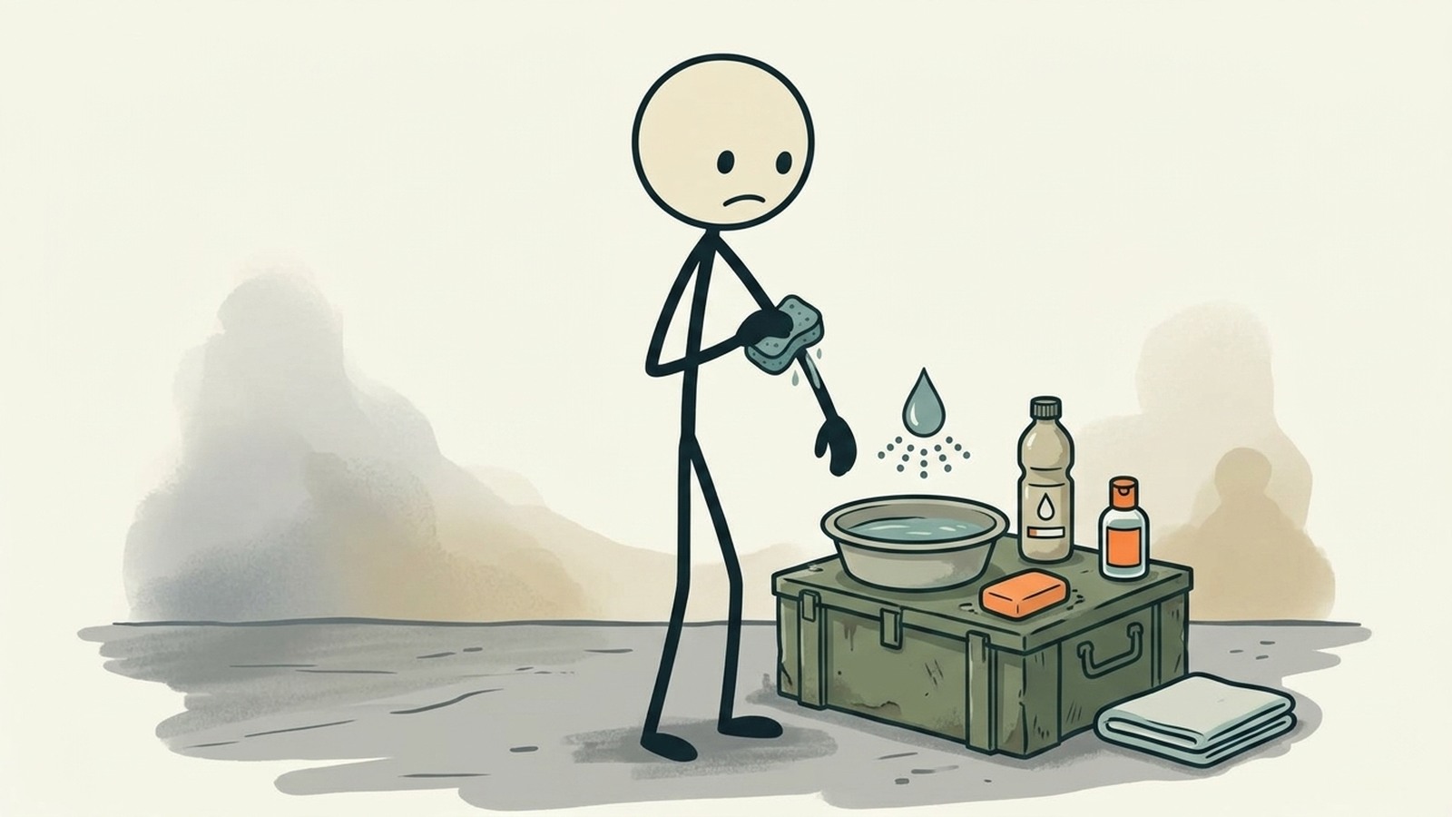 SC-Stil-Illustration für einen praktischen Leitfaden zur Aufrechterhaltung der Hygiene bei Wassermangel-Notfällen
