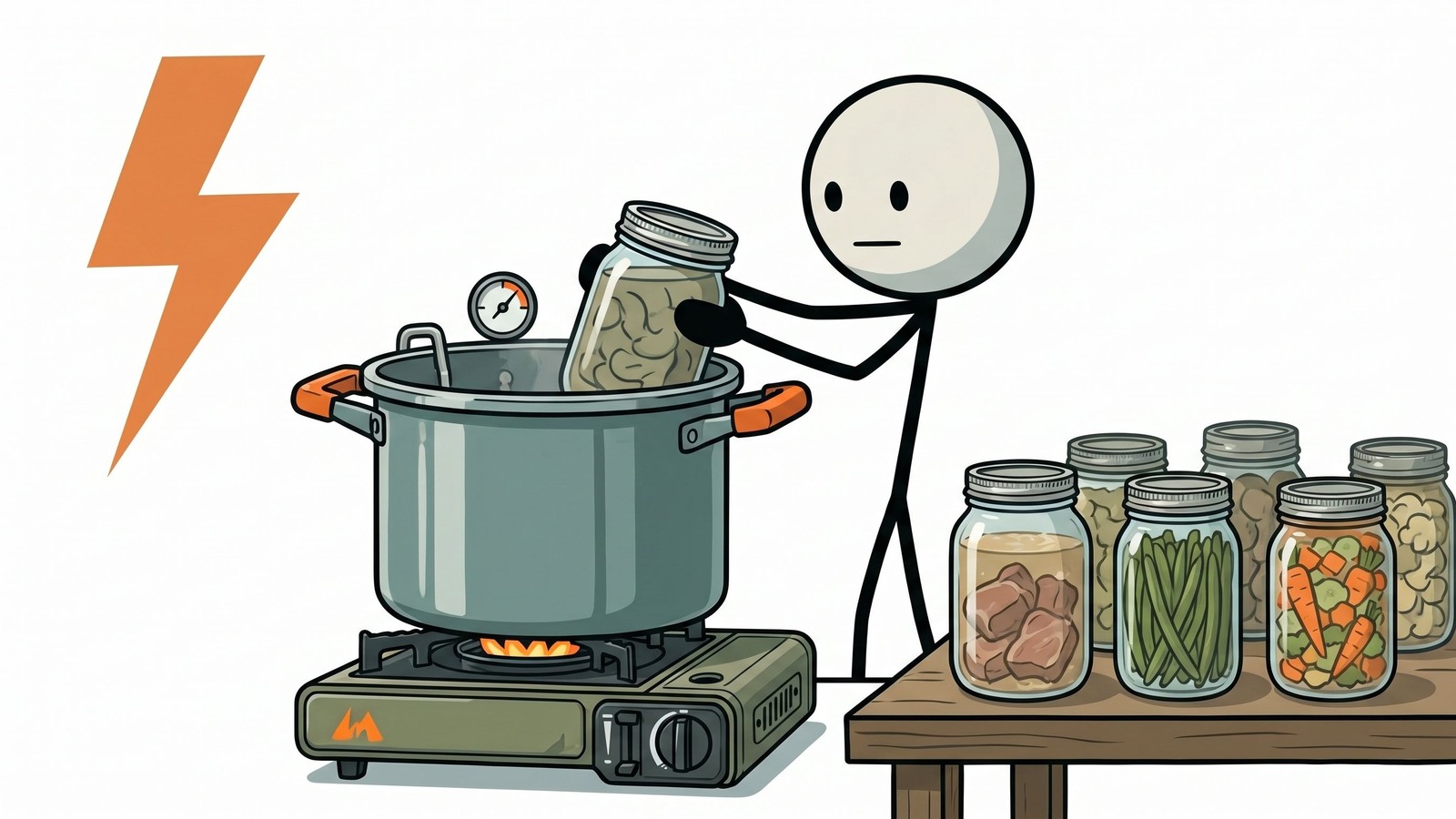 SC-Stil Illustration für einen anfängerfreundlichen Leitfaden zum Druckeinkochen zur Notfall-Lebensmittelkonservierung