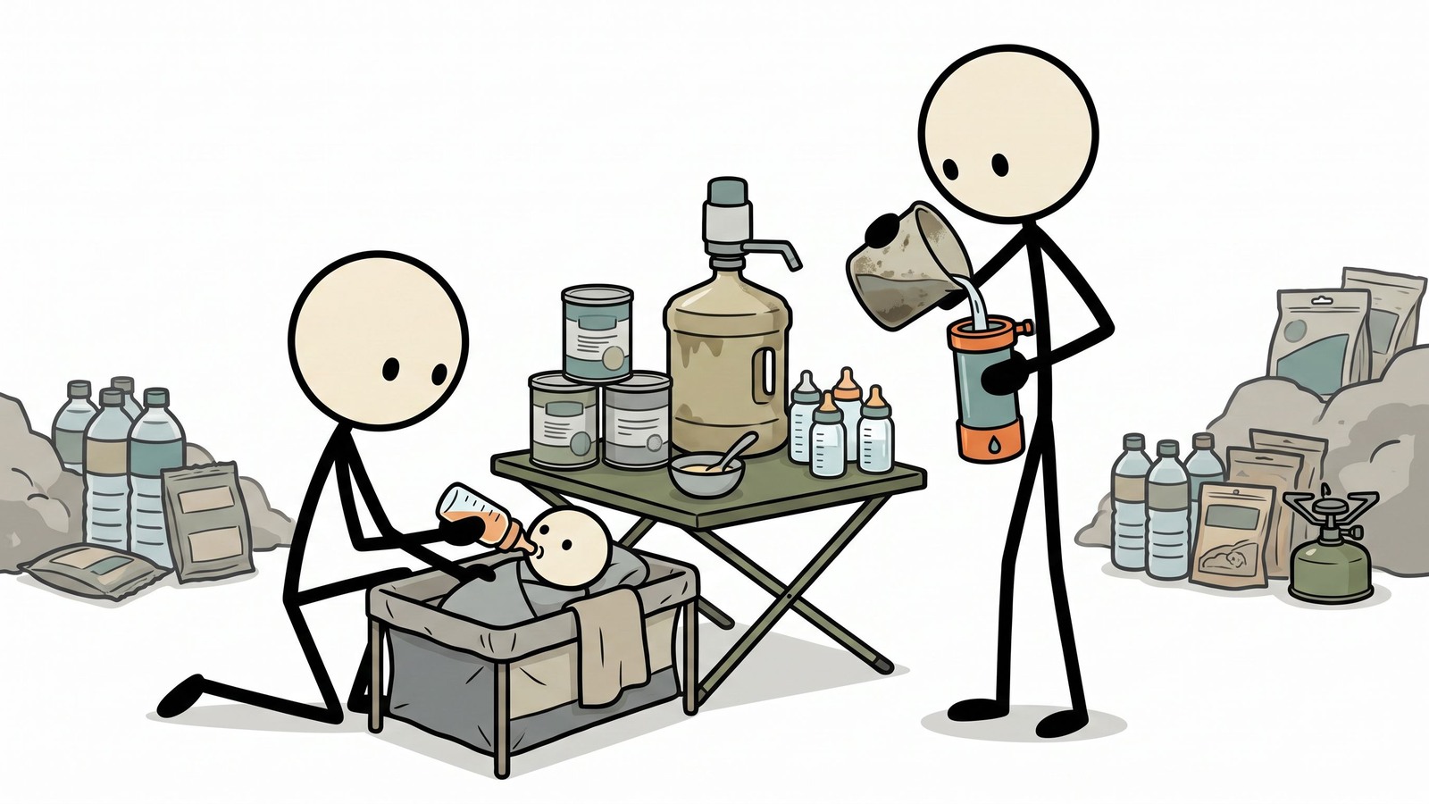 SC-style illustration for Covers the specific emergency preparedness needs of households with infants