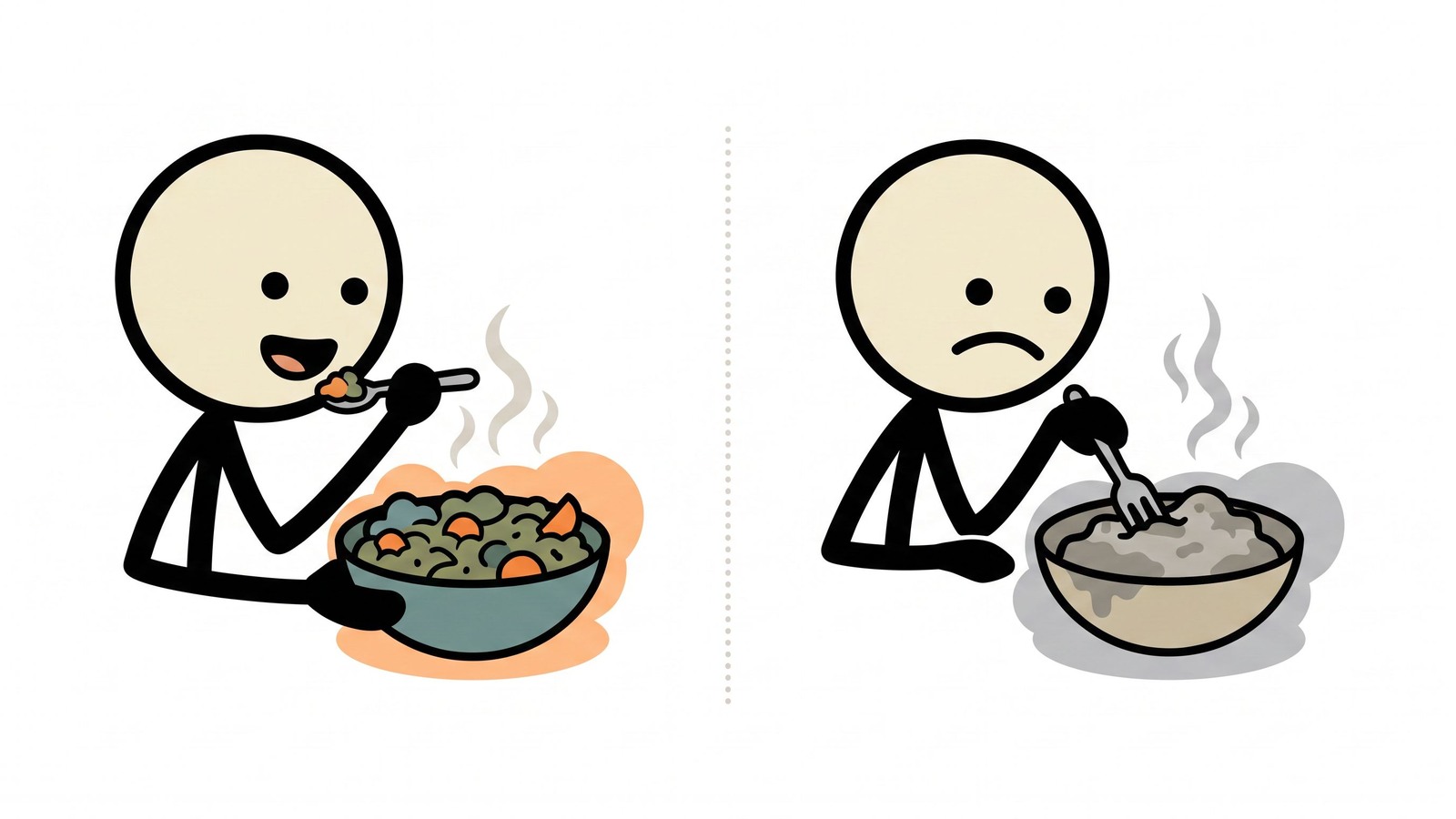 SC-Stil Illustration für einen direkten Vergleich von Notfallnahrung von Mountain House vs. ReadyWise für die häusliche Vorsorge. Erklärt, für wen jede Marke geeignet ist, Mahlzeitenqualität, Haltbarkeitsangaben, Kalorien pro Tag, Protein, Natrium, benötigtes Wasser, Zubereitungsmethode, Verpackung, Lagerplatzbedarf, Kosten pro Kalorie und wie beide Marken in einem praktischen Notfall-Lebensmittelplan für den Haushalt verwendet werden können.