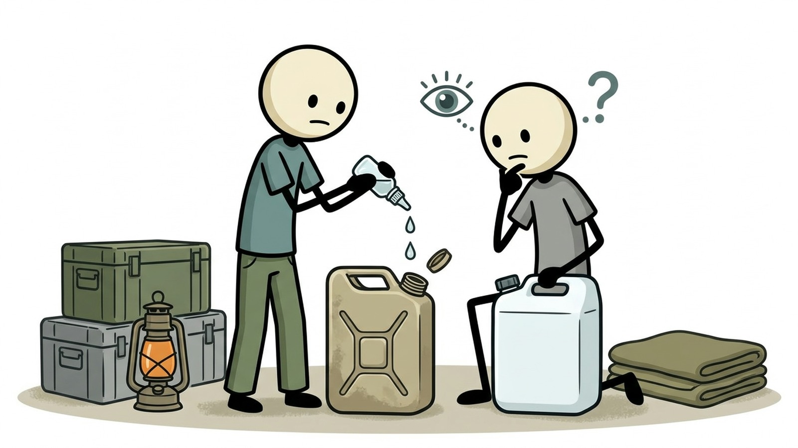 SC-Stil-Illustration zur Erklärung der Dosierung von unparfümiertem Haushaltsbleichmittel, Kontaktzeit, Grenzen und wann eine andere Methode erforderlich ist.