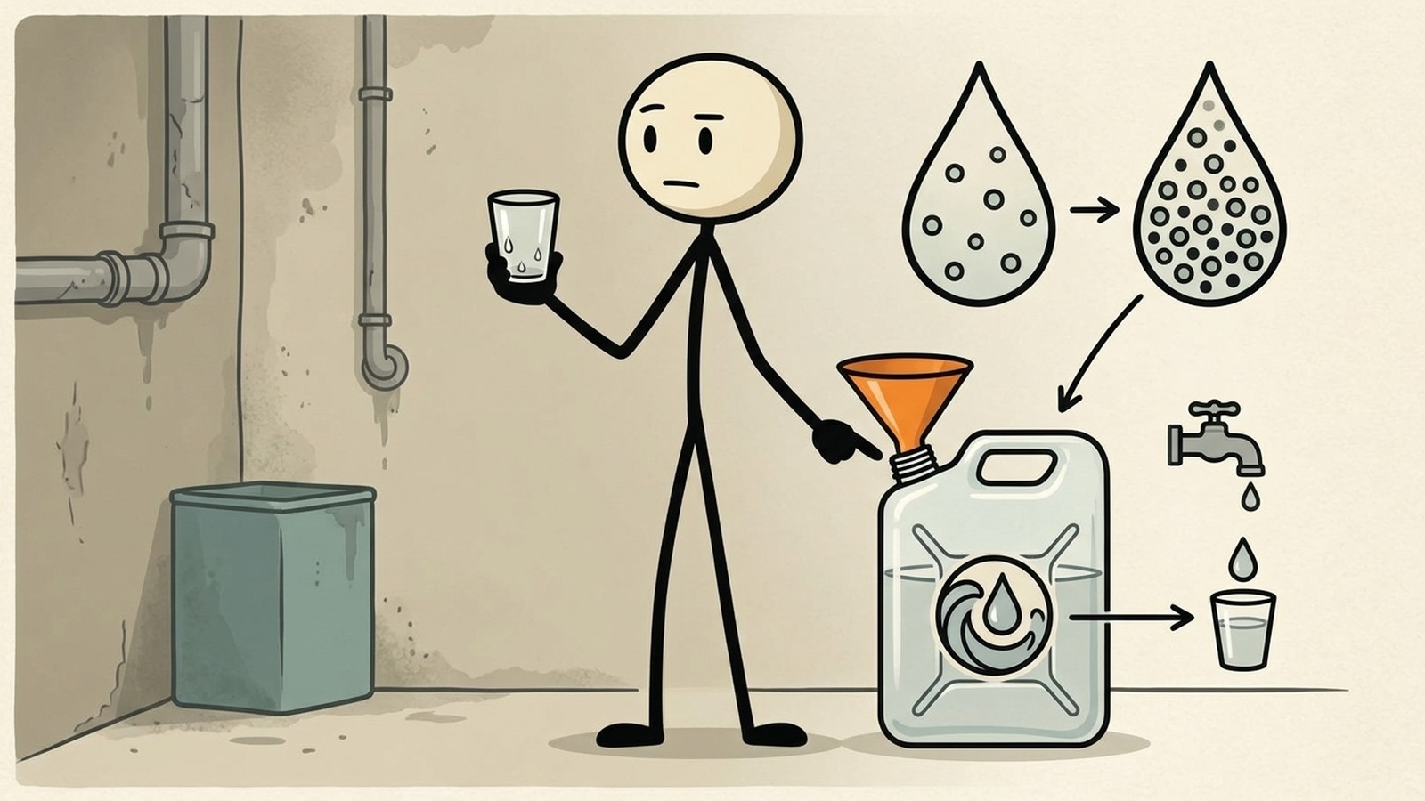 SC-Stil-Illustration zur Erklärung der Dosierung von unparfümiertem Haushaltsbleichmittel, Kontaktzeit, Grenzen und wann eine andere Methode erforderlich ist.