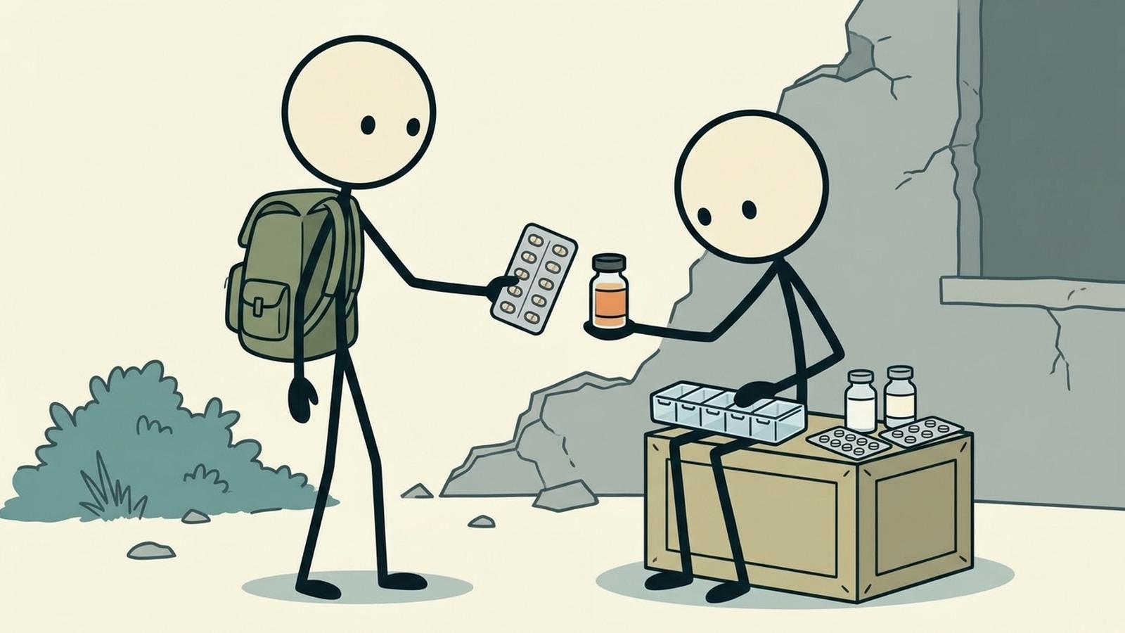 SC-Stil Illustration für Notfall-Go-Bag-Leitfaden, der Bedürfnisse anspricht, die typischerweise in generischen Vorbereitungslisten übersehen werden