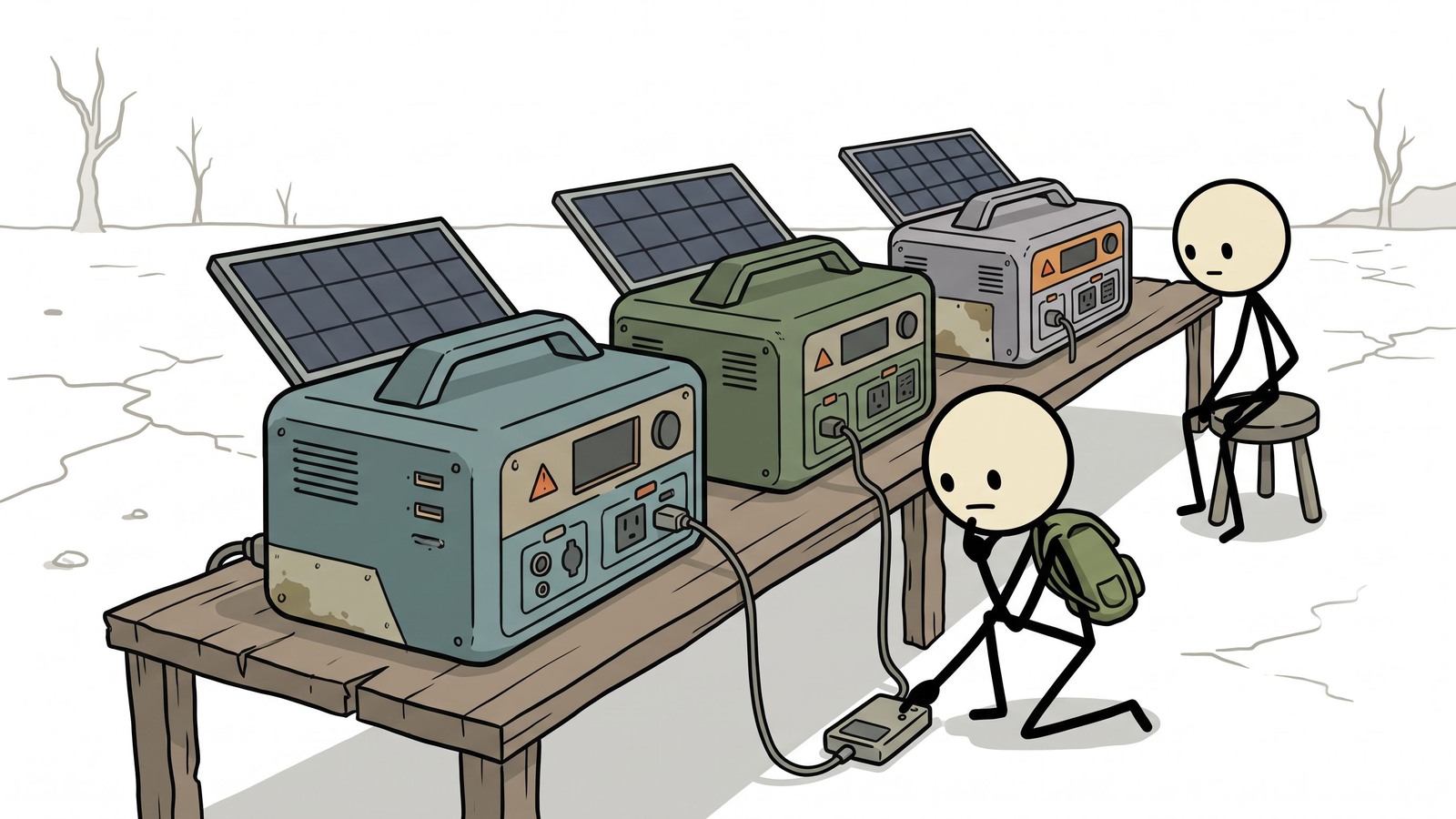Ilustración estilo SC para la revisión de respaldo de emergencia del generador solar 4Patriots
