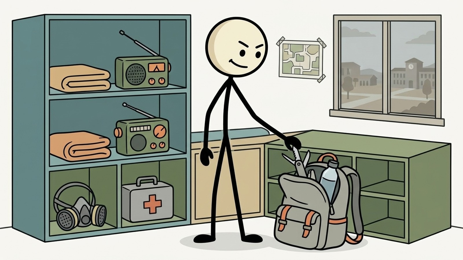 Ilustración estilo SC para guía de preparación para emergencias para estudiantes universitarios
