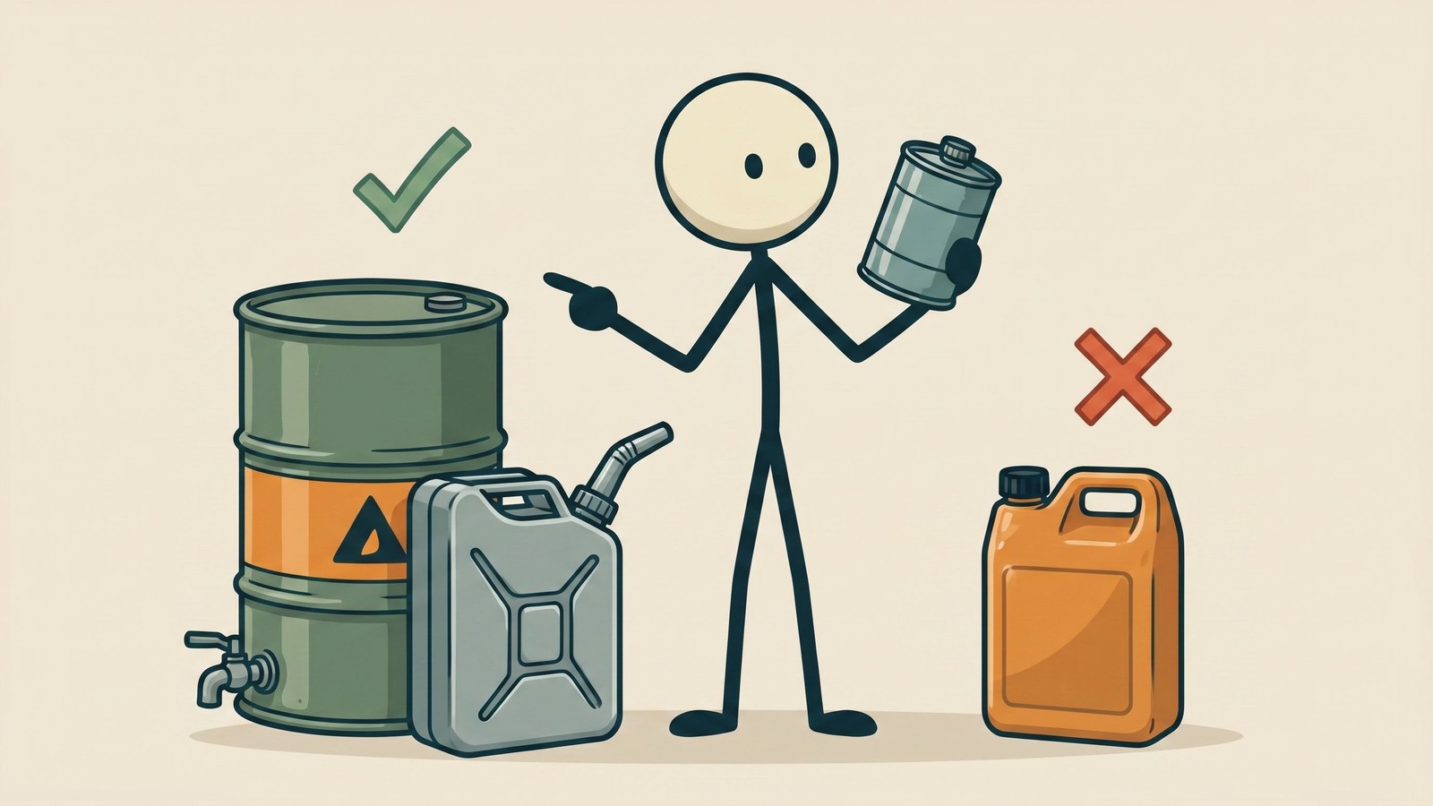 Ilustración estilo SC para Esta guía completa detalla cómo almacenar de forma segura combustible diésel en casa para generadores de emergencia, centrándose en maximizar la vida útil, elegir los contenedores adecuados y cumplir con las normas de seguridad.