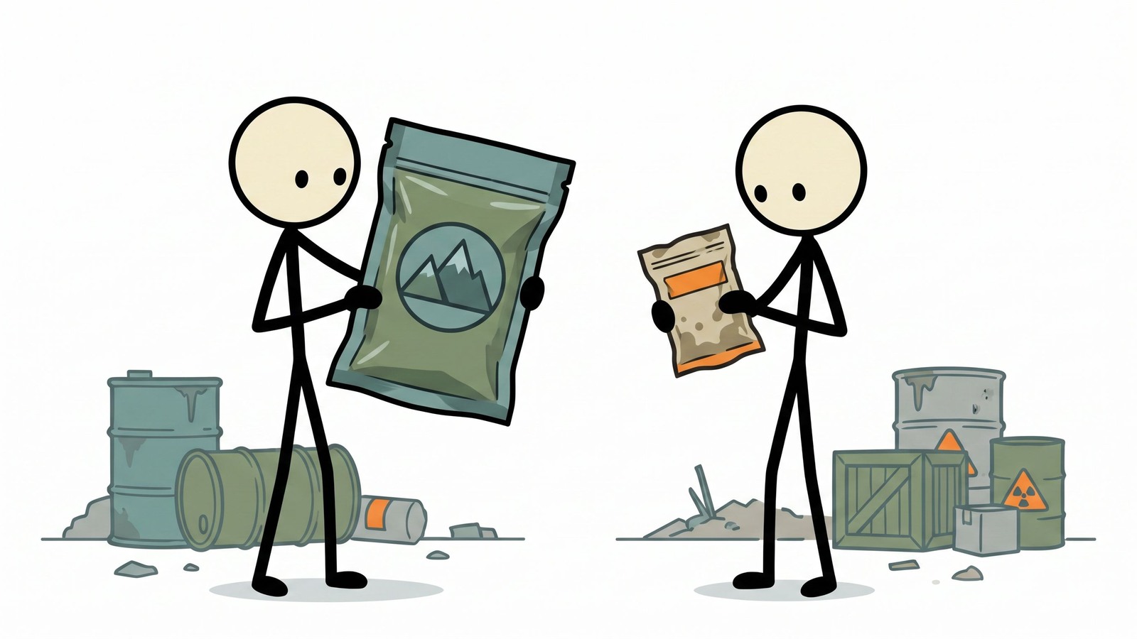 Ilustración estilo SC para la comparación directa de las principales marcas de alimentos liofilizados de emergencia