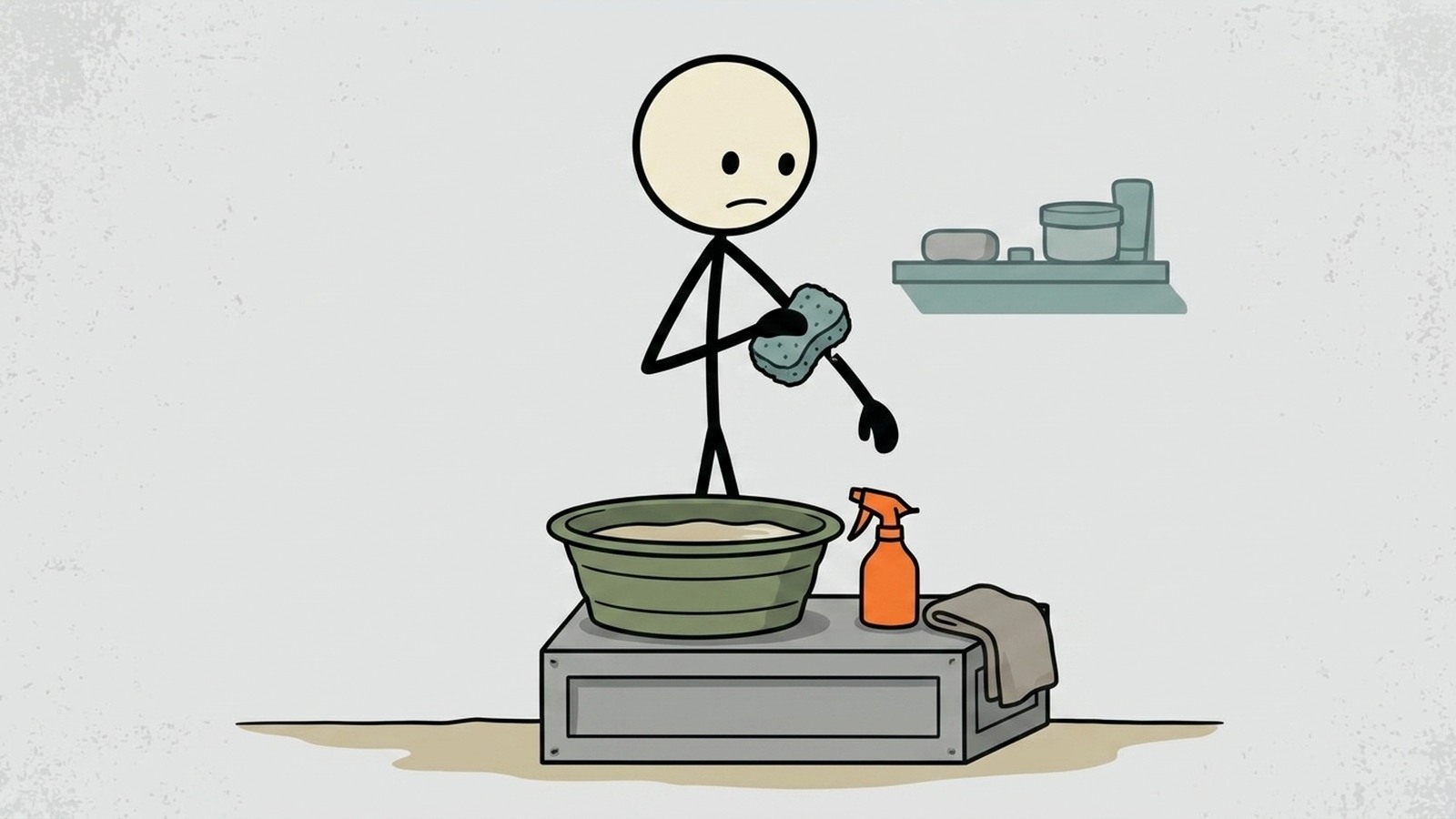 Ilustración estilo SC para la guía práctica para mantener la higiene durante emergencias por escasez de agua