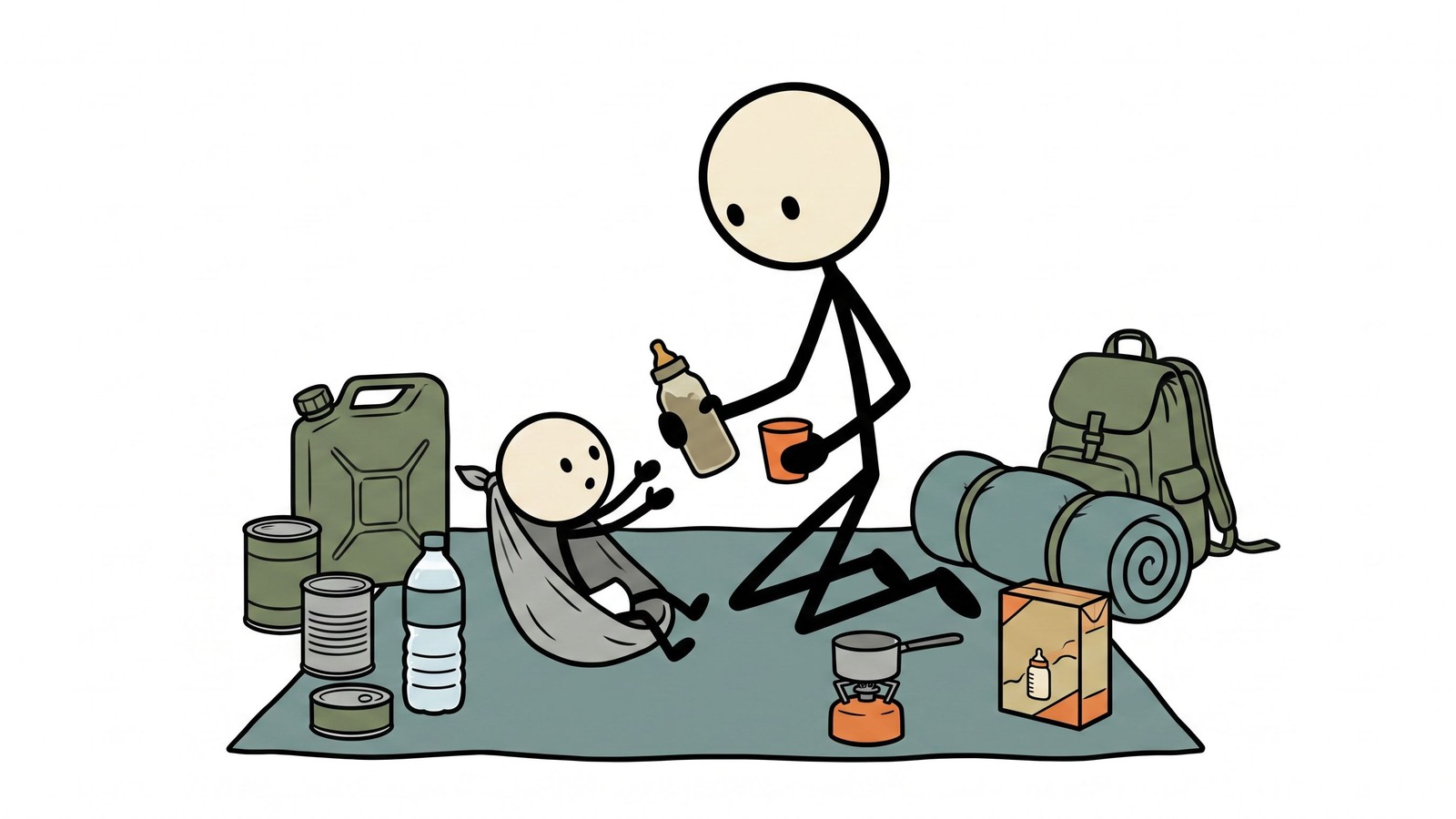 Ilustración estilo SC que cubre las necesidades específicas de preparación para emergencias de los hogares con bebés