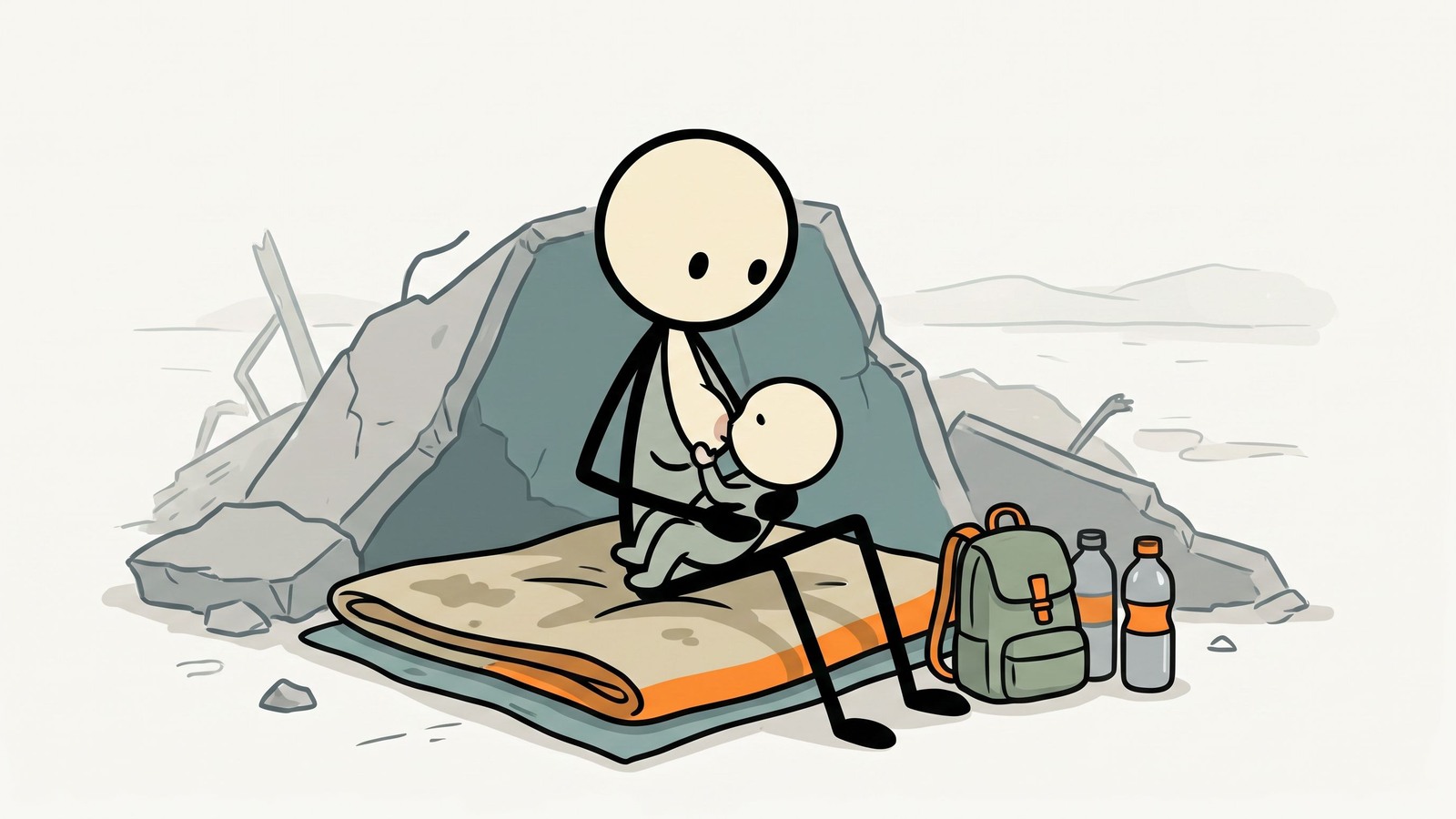 Ilustración estilo SC que cubre las necesidades específicas de preparación para emergencias de los hogares con bebés