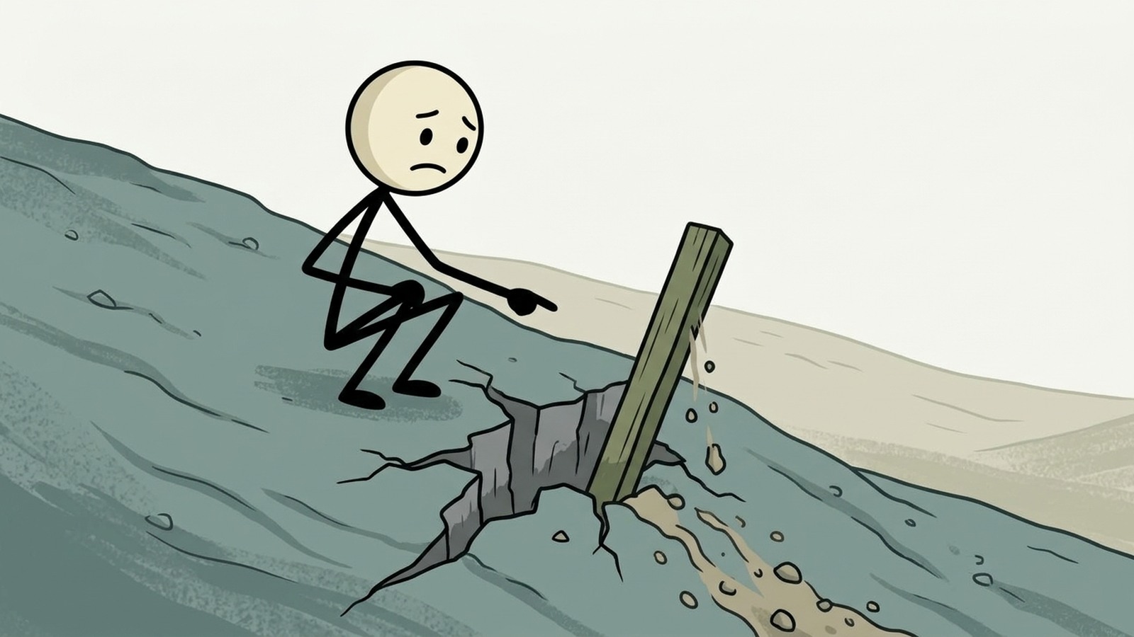 Ilustración estilo SC para cubrir el riesgo de lluvia, las señales de advertencia de la propiedad, los desencadenantes de evacuación y las acciones más seguras durante un deslizamiento.