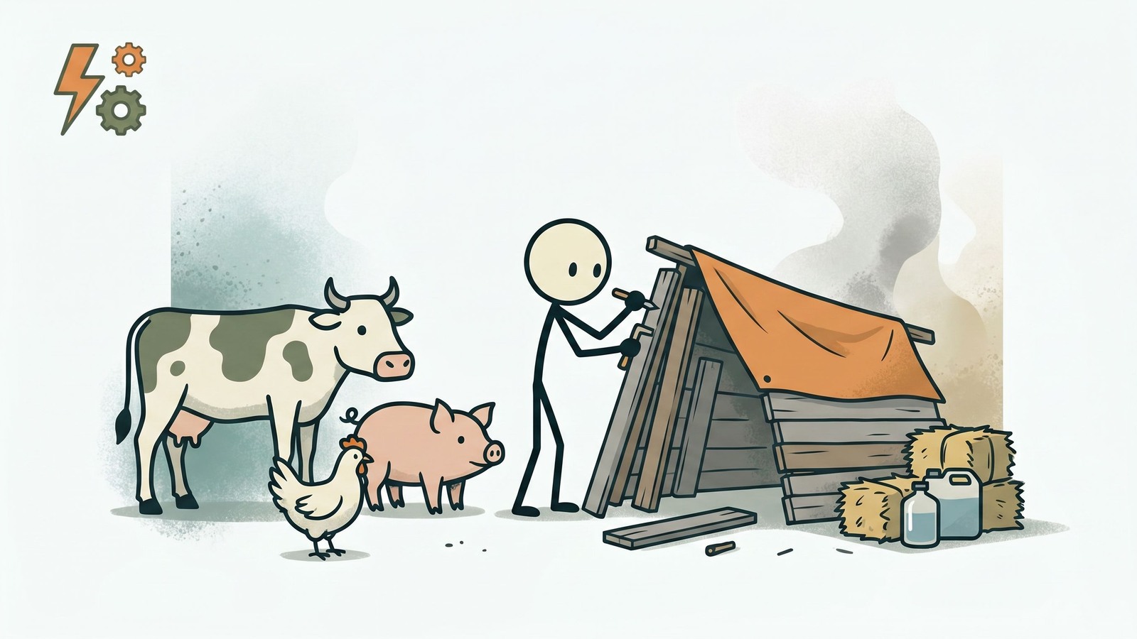 Ilustración estilo SC para la guía de planificación de emergencias para familias con ganado