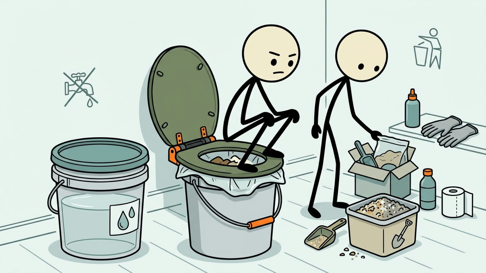 Illustration de style SC pour fournir aux ménages d'appartements un confinement sûr, un contrôle des odeurs, un stockage, une élimination et des considérations légales.