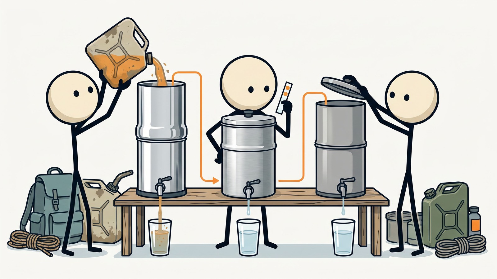 Illustration de style SC pour une comparaison directe des trois principaux filtres à eau à gravité domestiques