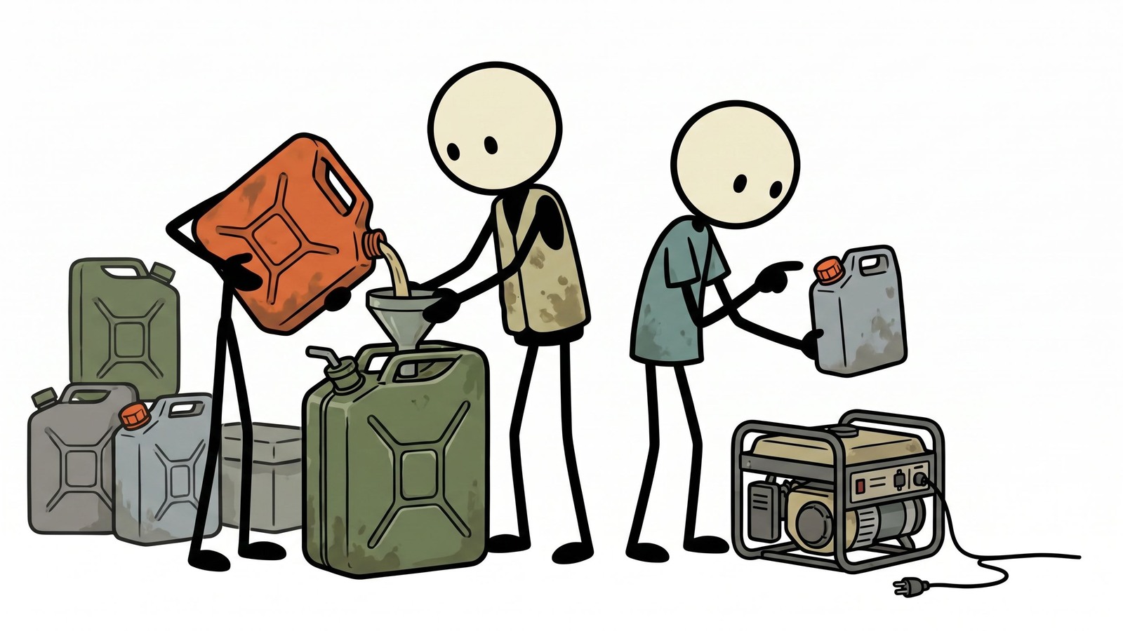 Illustration de style SC pour Ce guide complet détaille comment stocker en toute sécurité le carburant diesel à la maison pour les générateurs d'urgence, en se concentrant sur la maximisation de la durée de conservation, le choix des bons conteneurs et le respect des réglementations de sécurité.