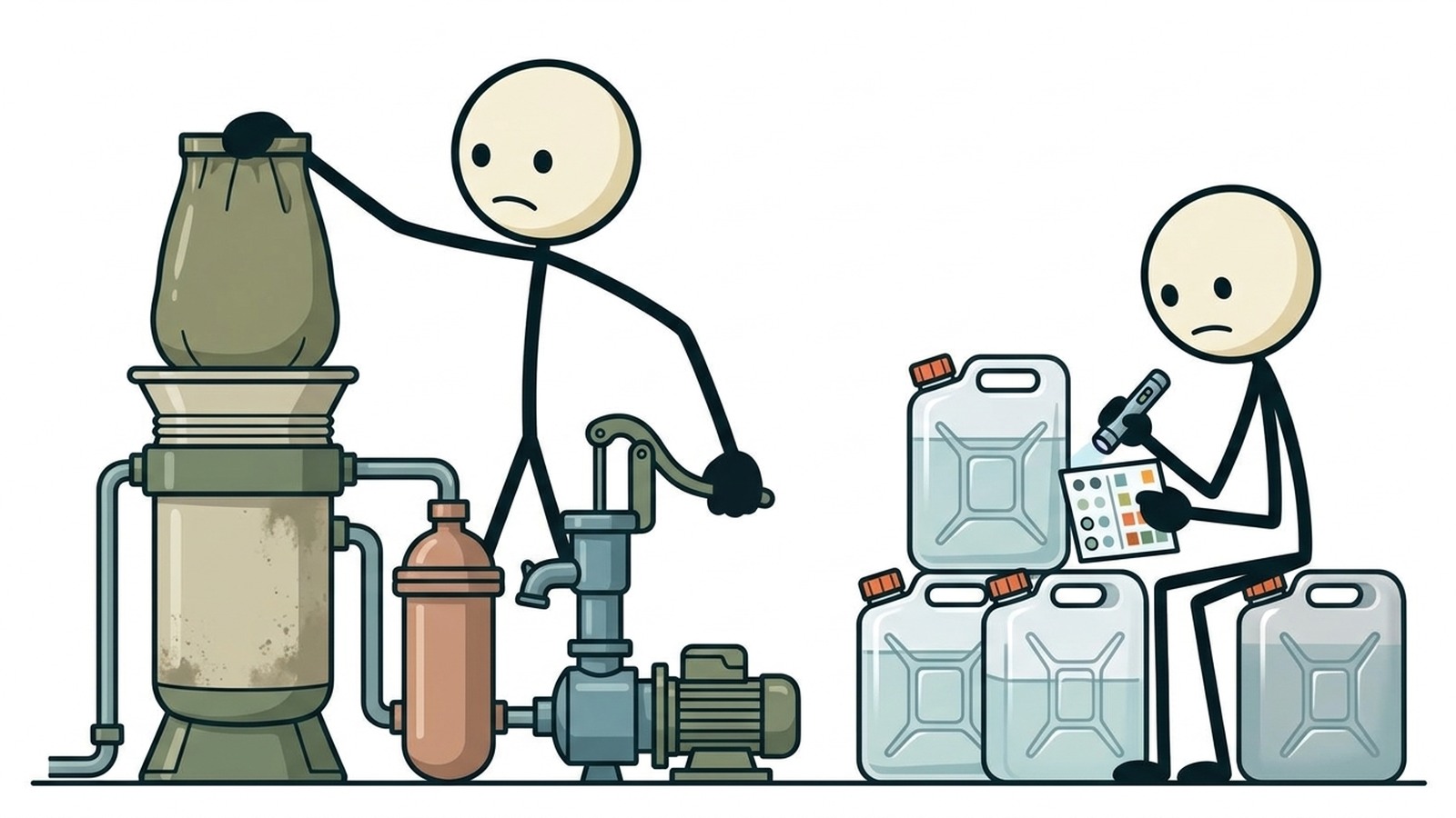 Bonhomme allumette utilisant un filtre à eau et des comprimés de purification