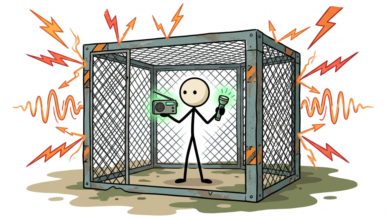 Illustration de style SC pour une préparation pratique à l'IEM pour les ménages, y compris les options de stockage Faraday, les priorités des appareils protégés et les méthodes de test