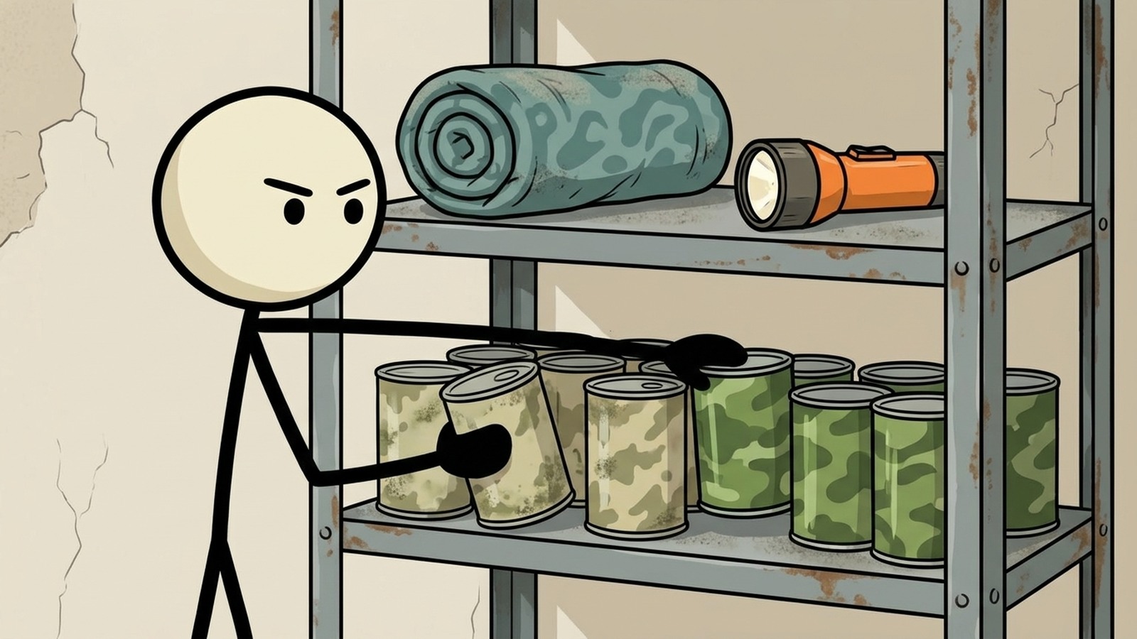 Illustration de style SC pour Cet article fournit un guide complet, étape par étape, sur la mise en œuvre de la méthodologie Premier Entré, Premier Sorti (FIFO) pour organiser les garde-manger d'urgence et éliminer le gaspillage alimentaire coûteux.