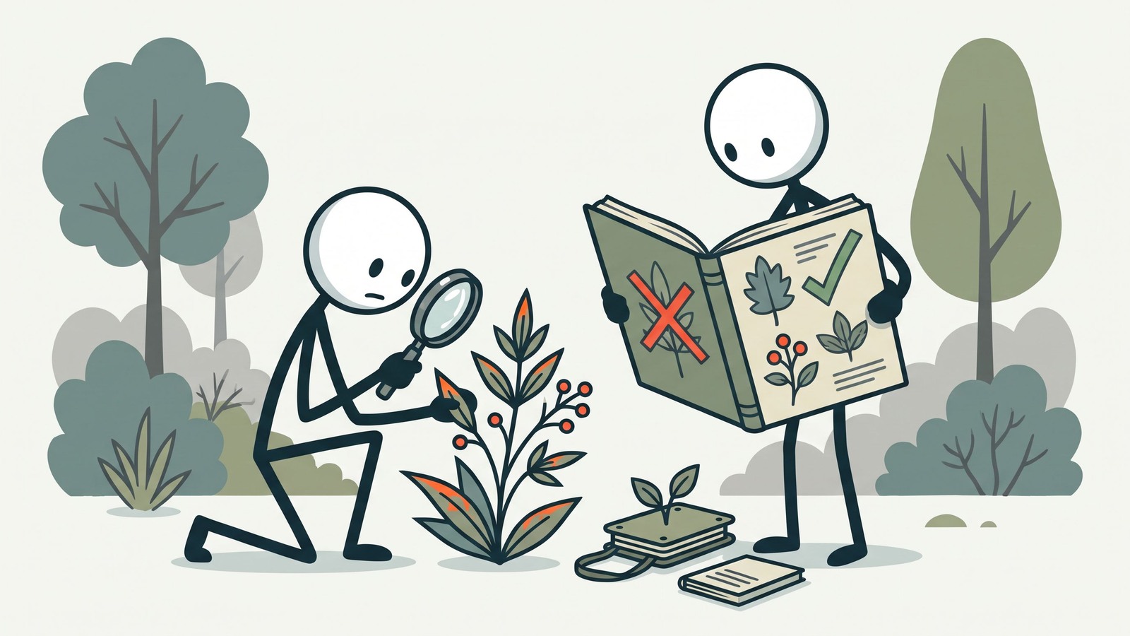 Illustration de style SC pour l'introduction à la cueillette de plantes sauvages comestibles pour la supplémentation alimentaire d'urgence